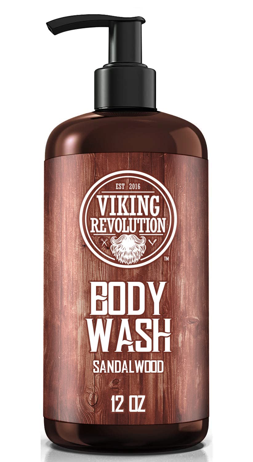 A 2-pack of Viking Revolution Sandalwood Body Wash, 12 oz each, a hydrating men's body wash.