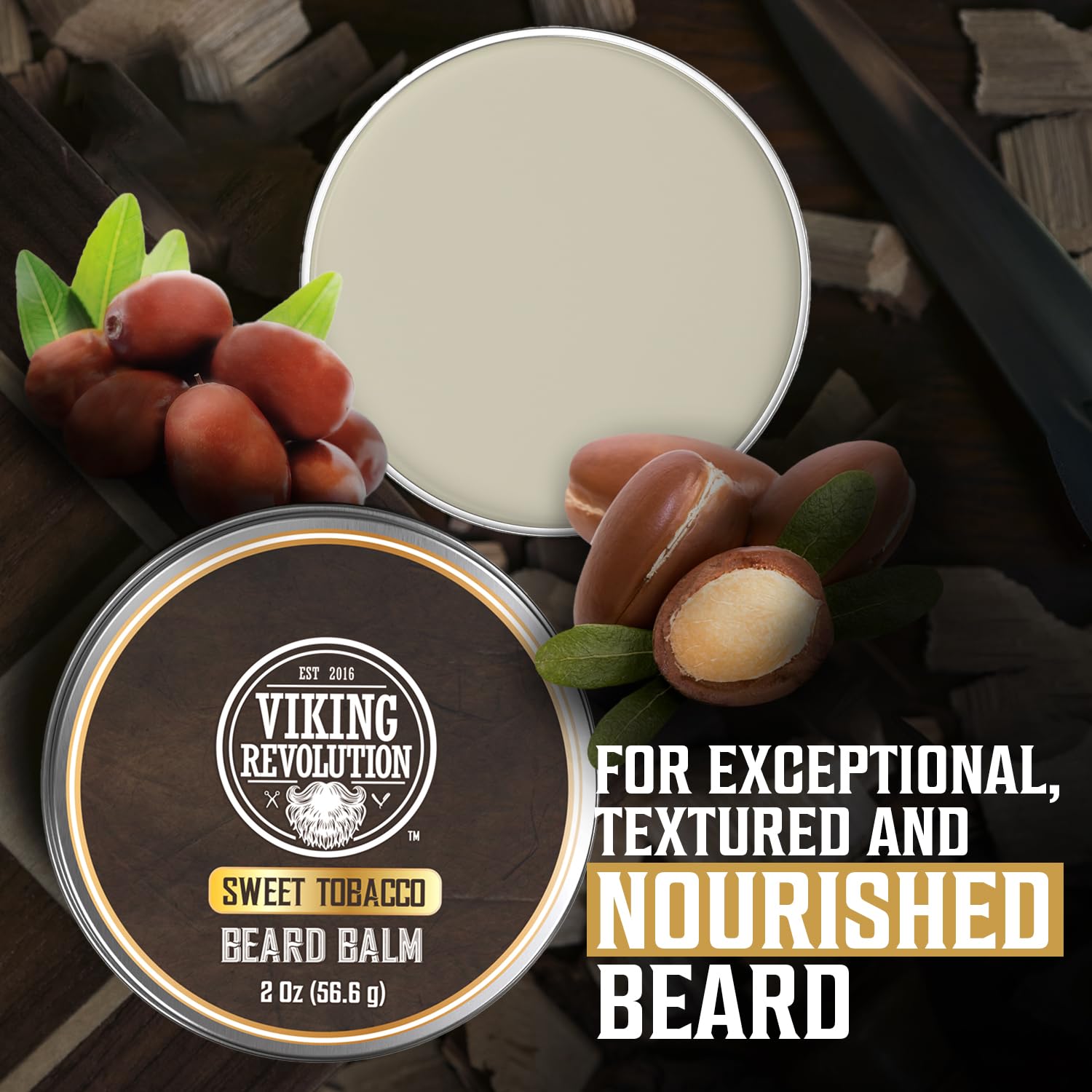 Sweet Tobacco Beard Balm (2oz) nourishes your beard daily with notes of tobacco, nuts, and berries.
