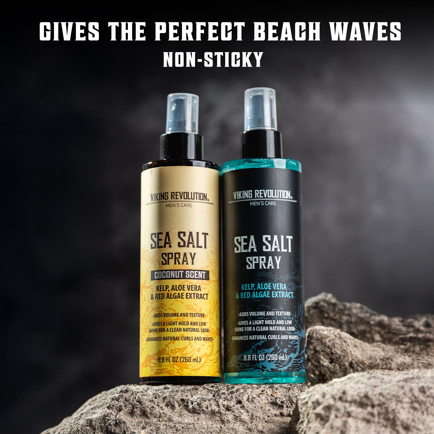 Two bottles of Sea Salt Spray for Hair, Ocean Breeze & Coconut scent, for perfect beach waves.