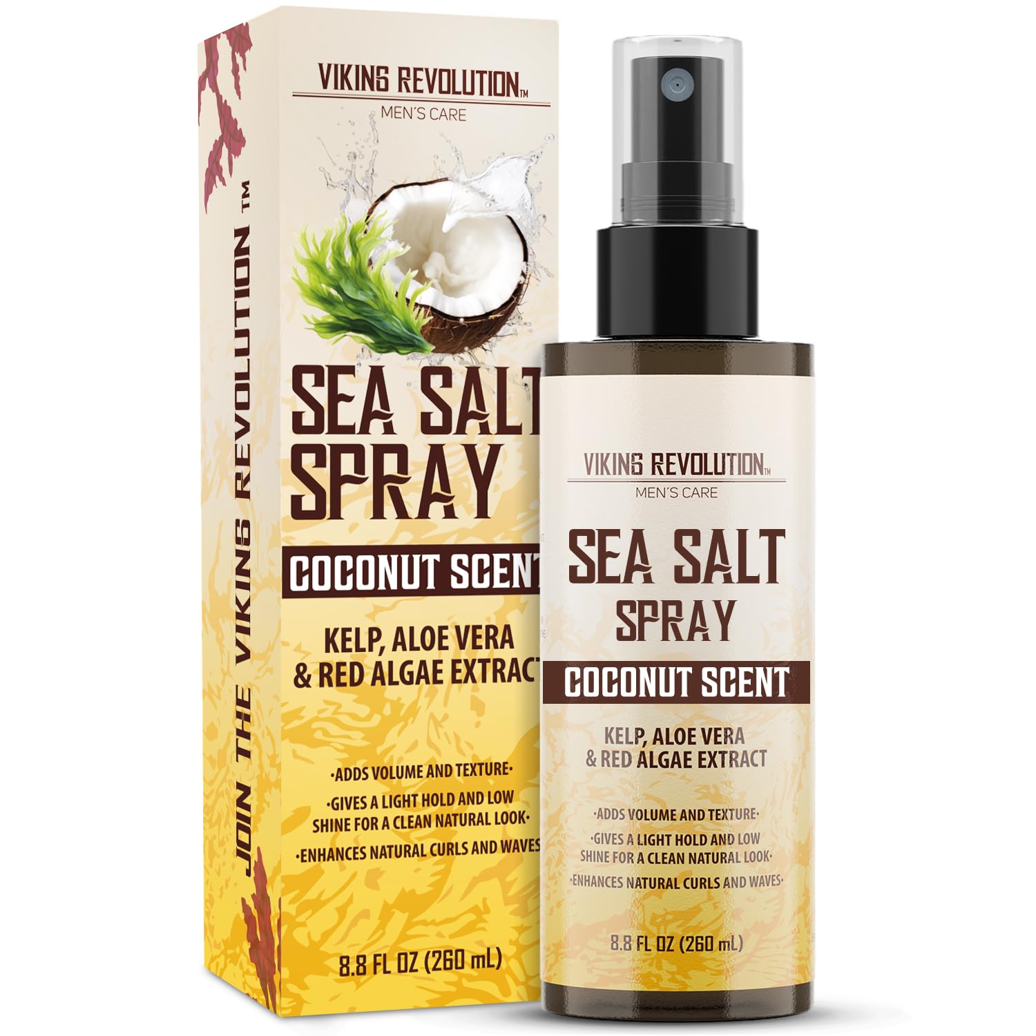 Coconut Sea Salt Hair Spray for Men adds texture and beachy style with kelp and aloe vera.