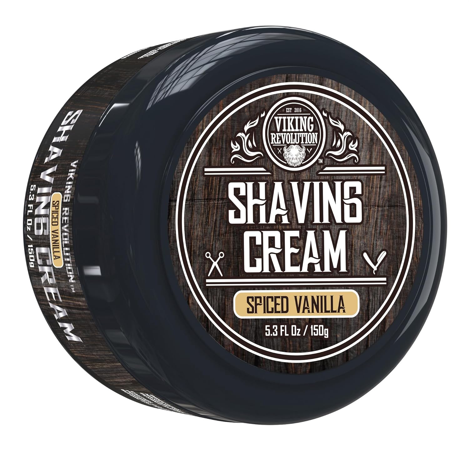 Round container of Shaving Cream - Spiced Vanilla for sensitive skin, 3.5 fl oz.
