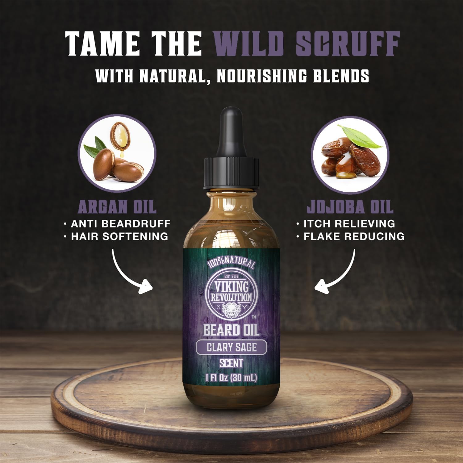 Clary Sage Beard Oil with jojoba for softness, anti-beardruff, and itch relief.