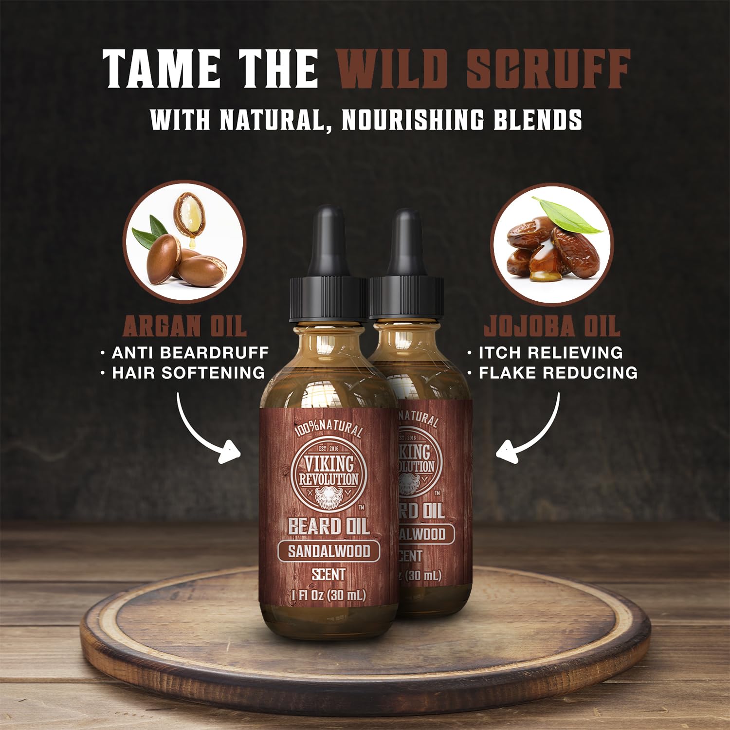 Sandalwood Beard Oil - 2 Pack with argan & jojoba oils—ideal as an organic beard conditioner.