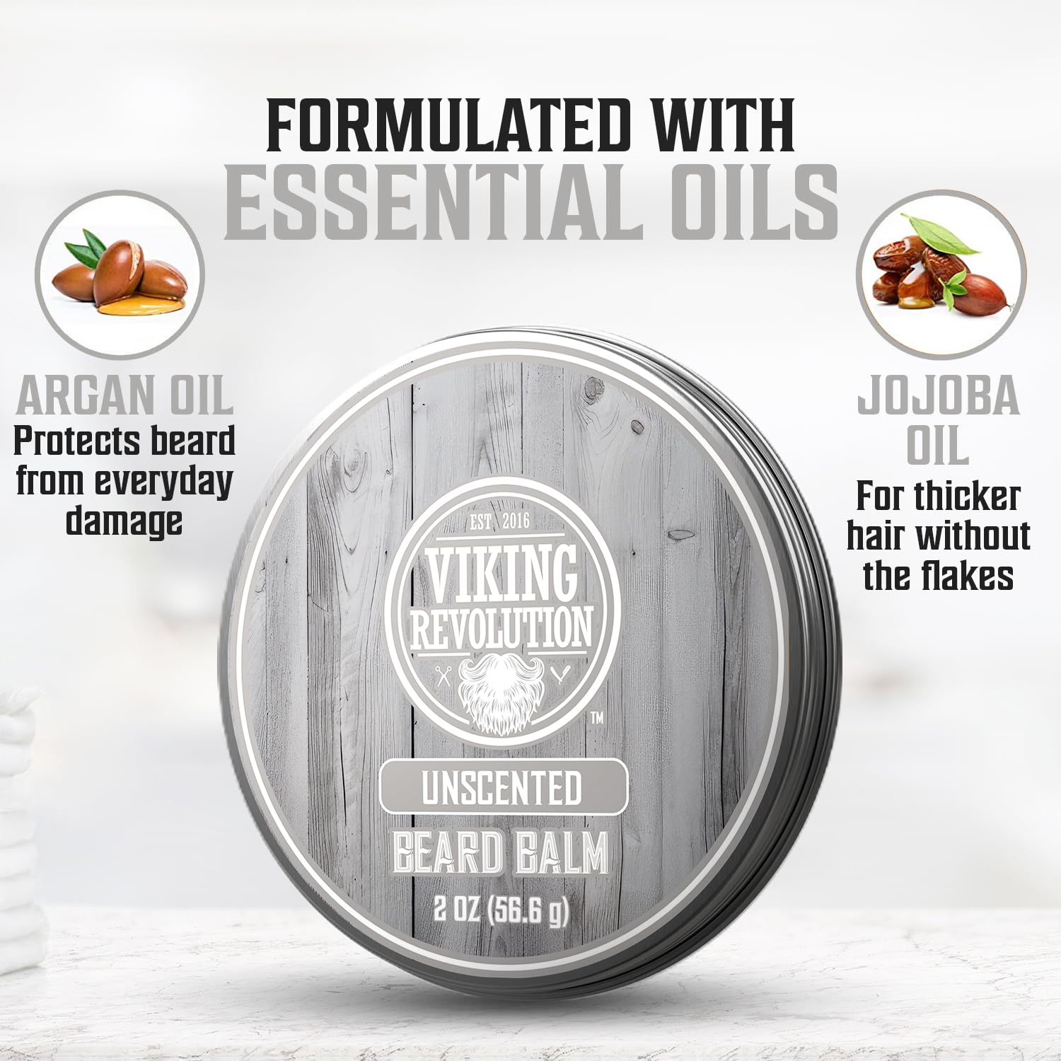 Unscented Beard Balm (2oz) softens beards naturally with argan and jojoba oils.