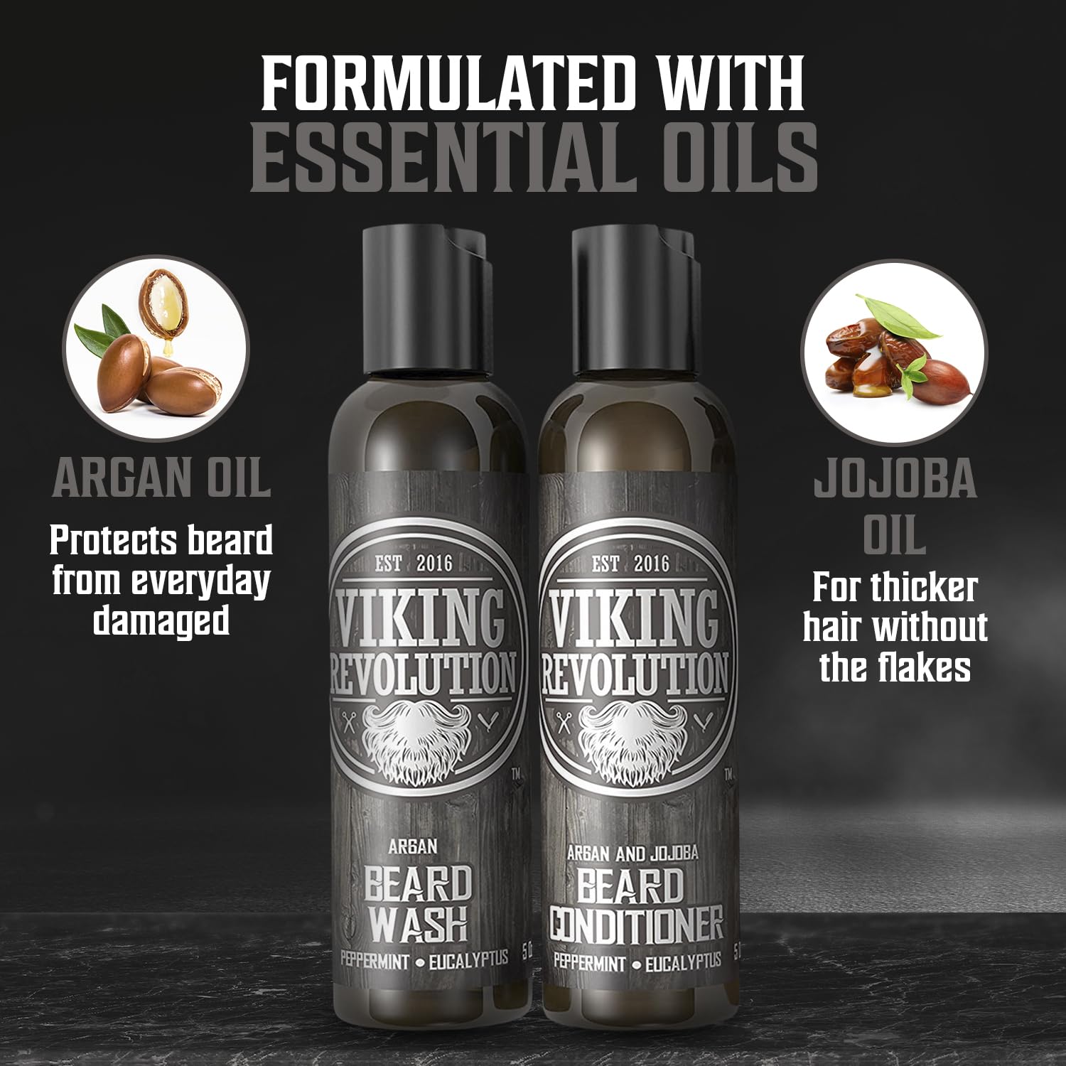 Two bottles of Peppermint & Eucalyptus Beard Grooming Kit with argan and jojoba oils.