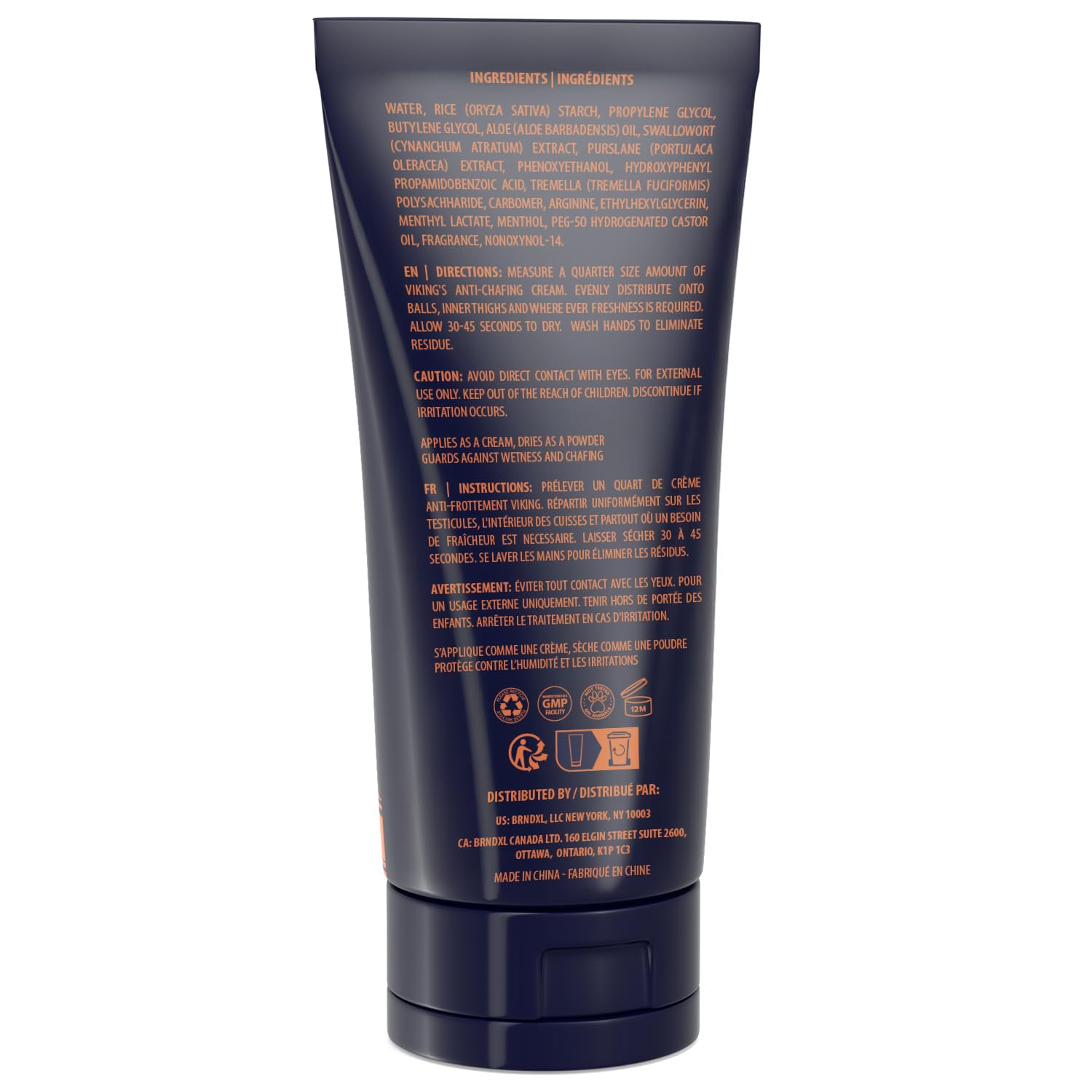 Back of Ball Deodorant tube with ingredients, directions, and anti-chafing warnings shown.