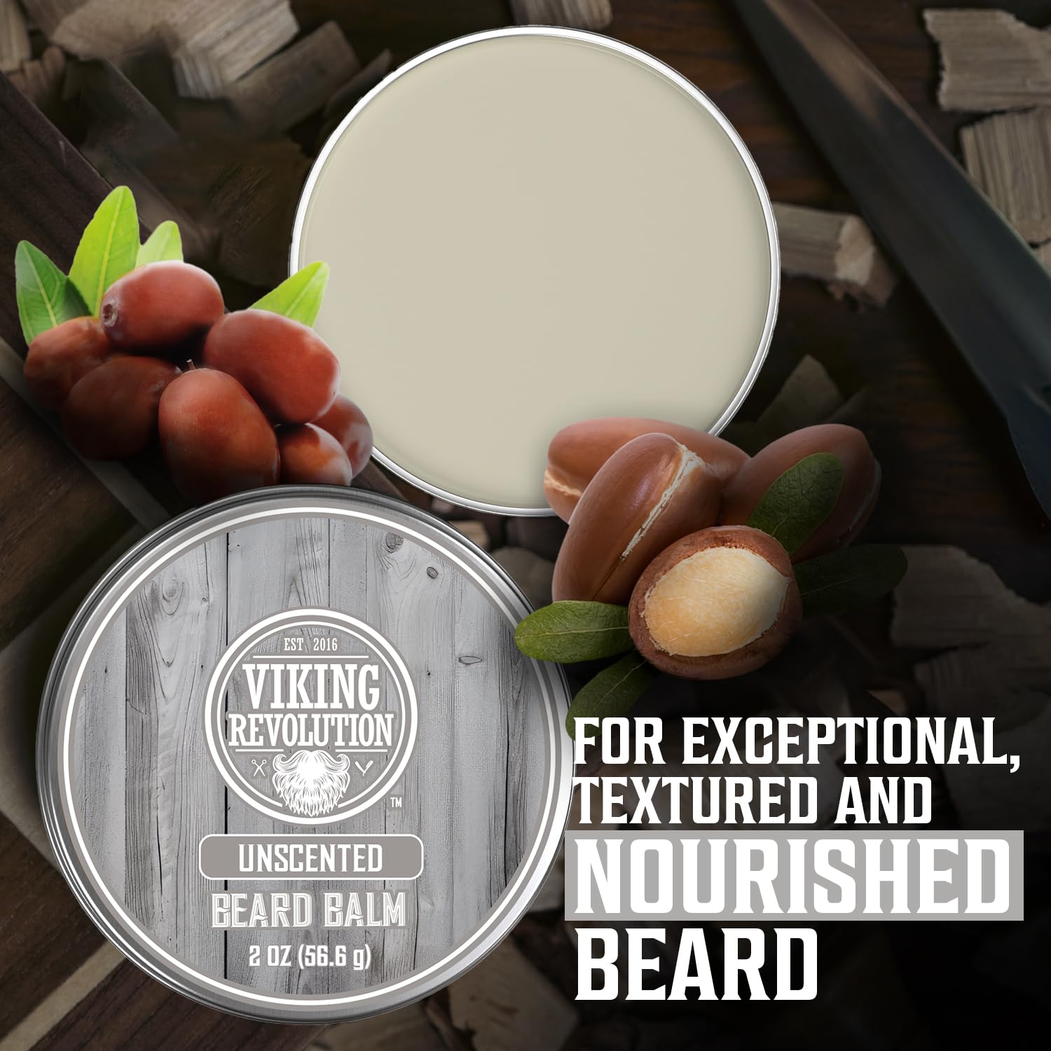 Unscented Beard Balm (2oz) with natural ingredients for beard care and nourishment.