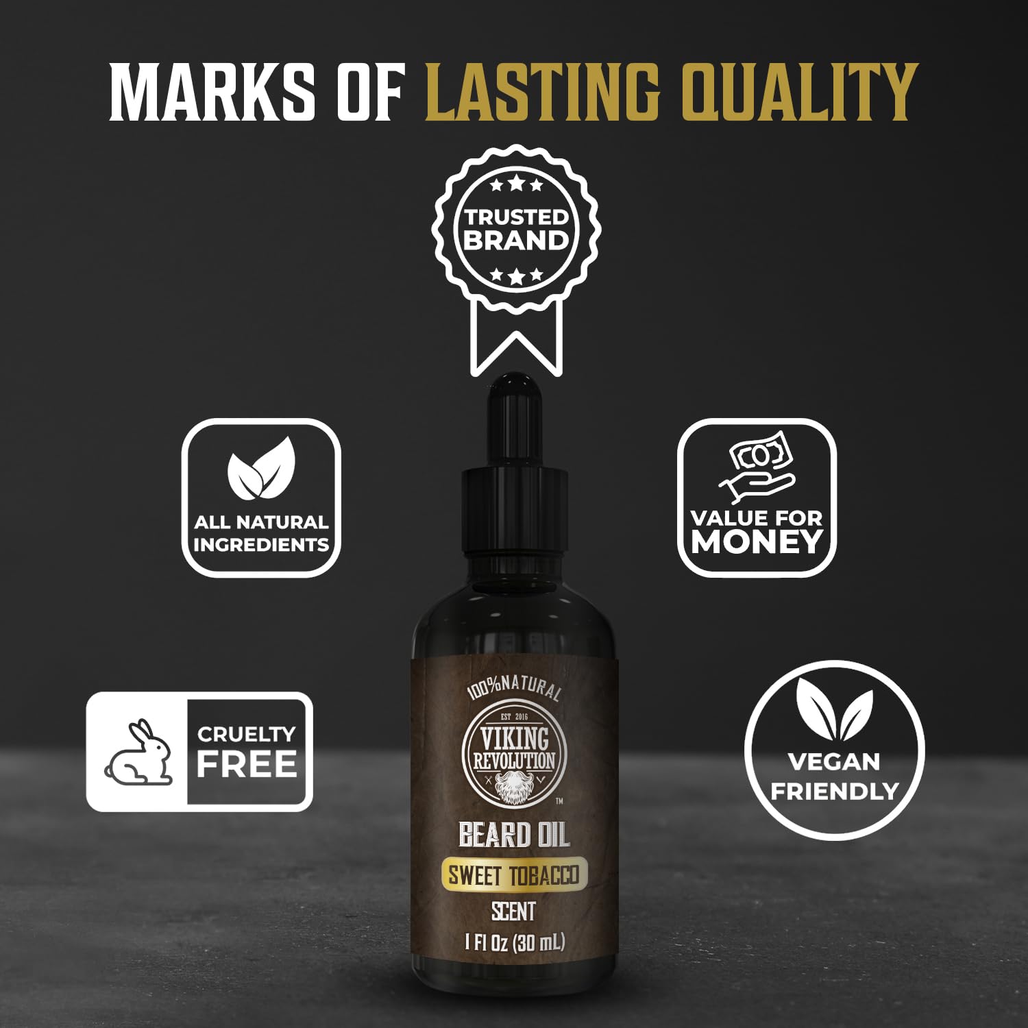 Tobacco Beard Oil for Men - 1 Pack, featuring a sweet tobacco scent, is from a trusted brand known for its all-natural, cruelty-free, and vegan products. Ideal for natural beard care, it effectively tames stubborn facial hair while providing excellent value for money.
