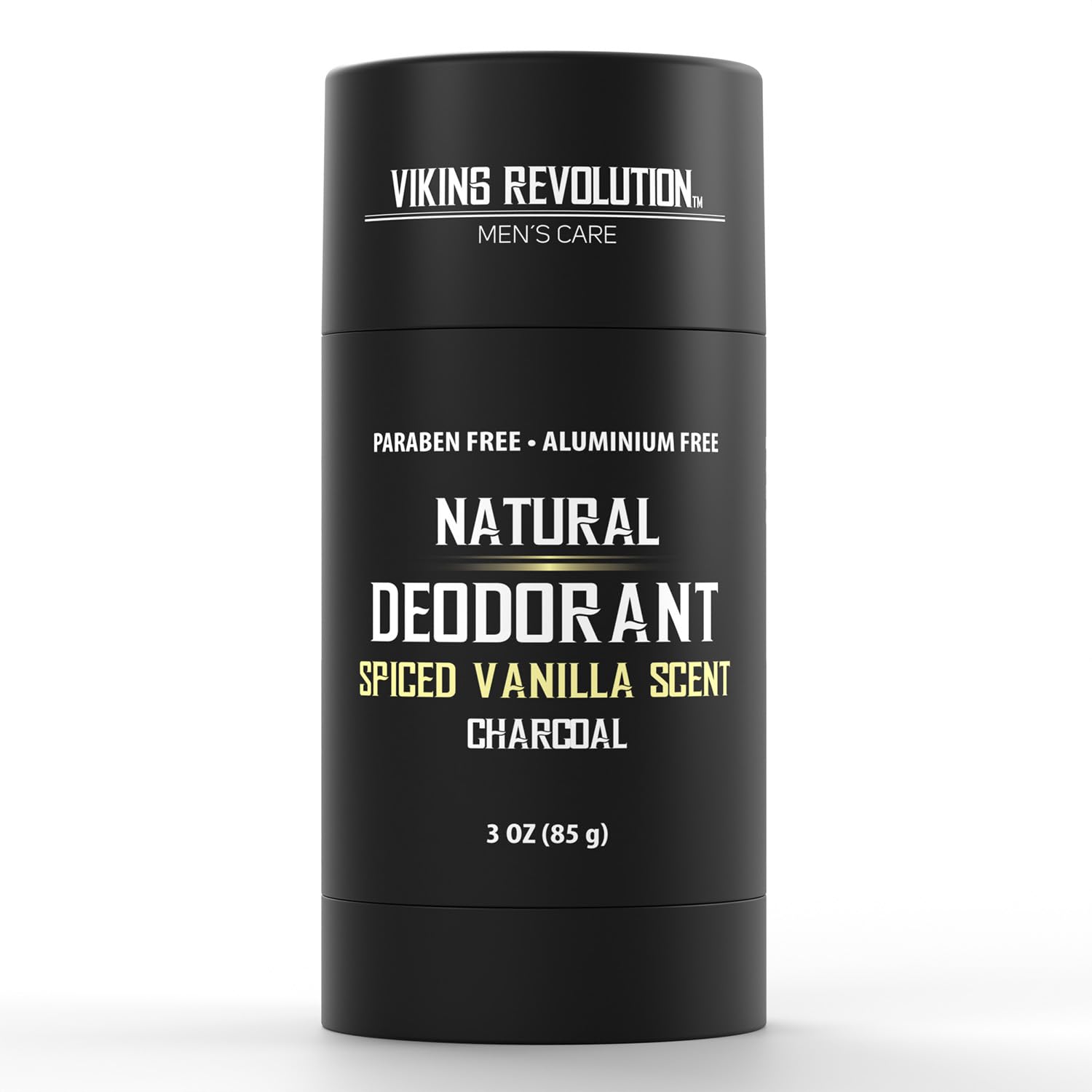 Black mens deodorant stick: aluminum-free, spiced vanilla scent, natural charcoal, 3 oz.