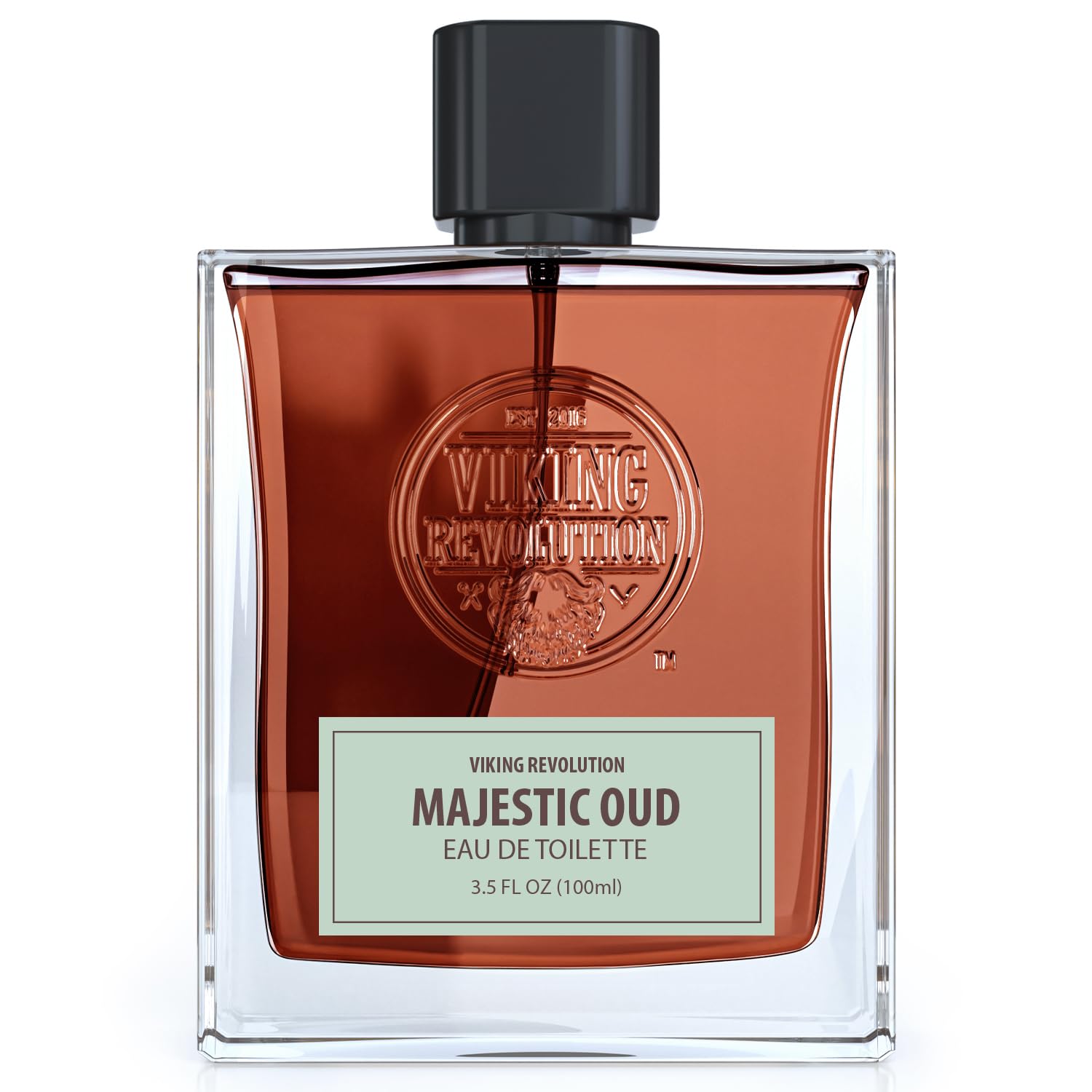 A 3.5 fl oz bottle of Cologne for Men by Viking Revolution, featuring a sleek, modern design that embodies sophistication and adventure.