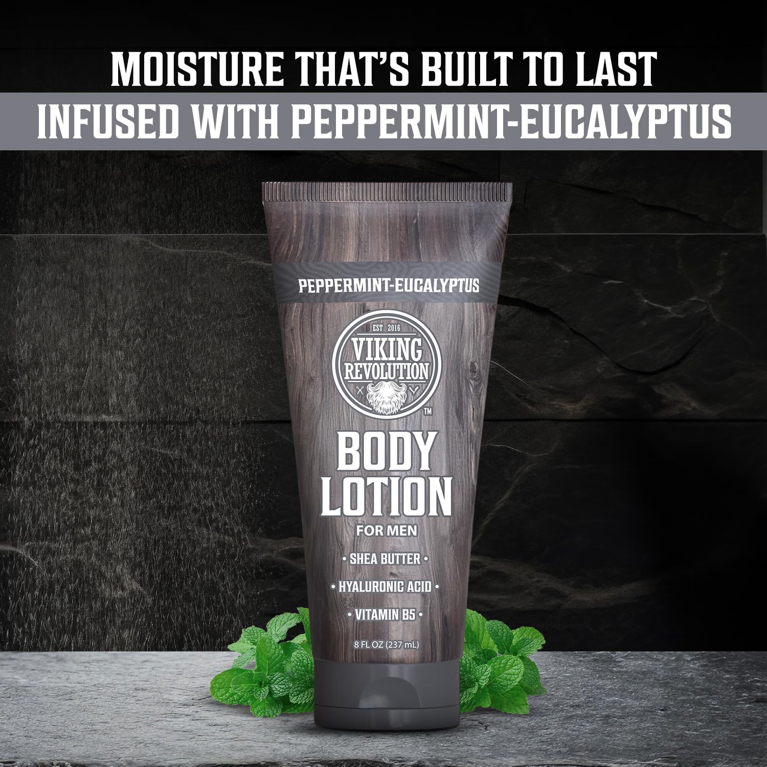 Tube of Body Lotion For Men - Peppermint Eucalyptus, for dry skin, with peppermint and eucalyptus.