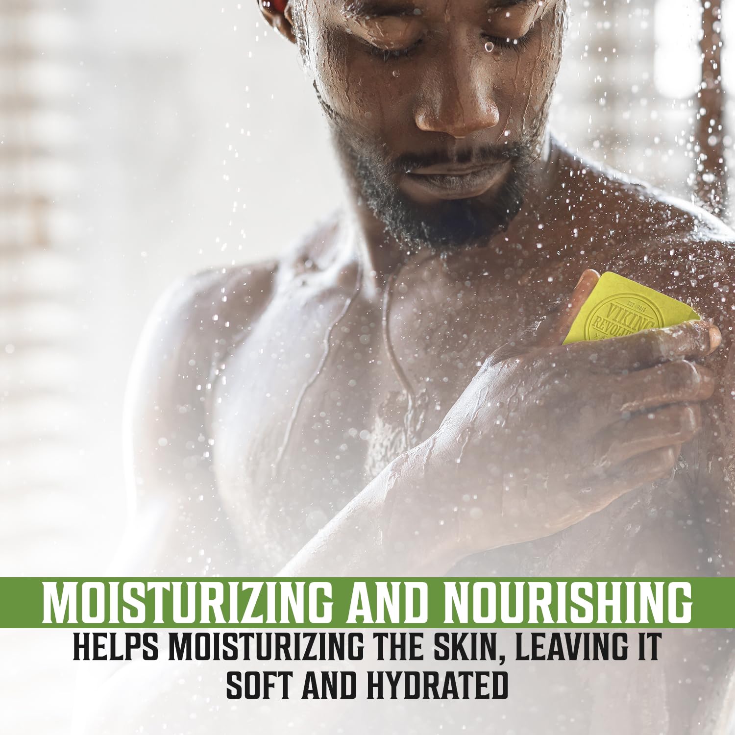 A person enjoying the moisturizing benefits of Bergamot Natural Soap for Men, sulfate & paraben-free.