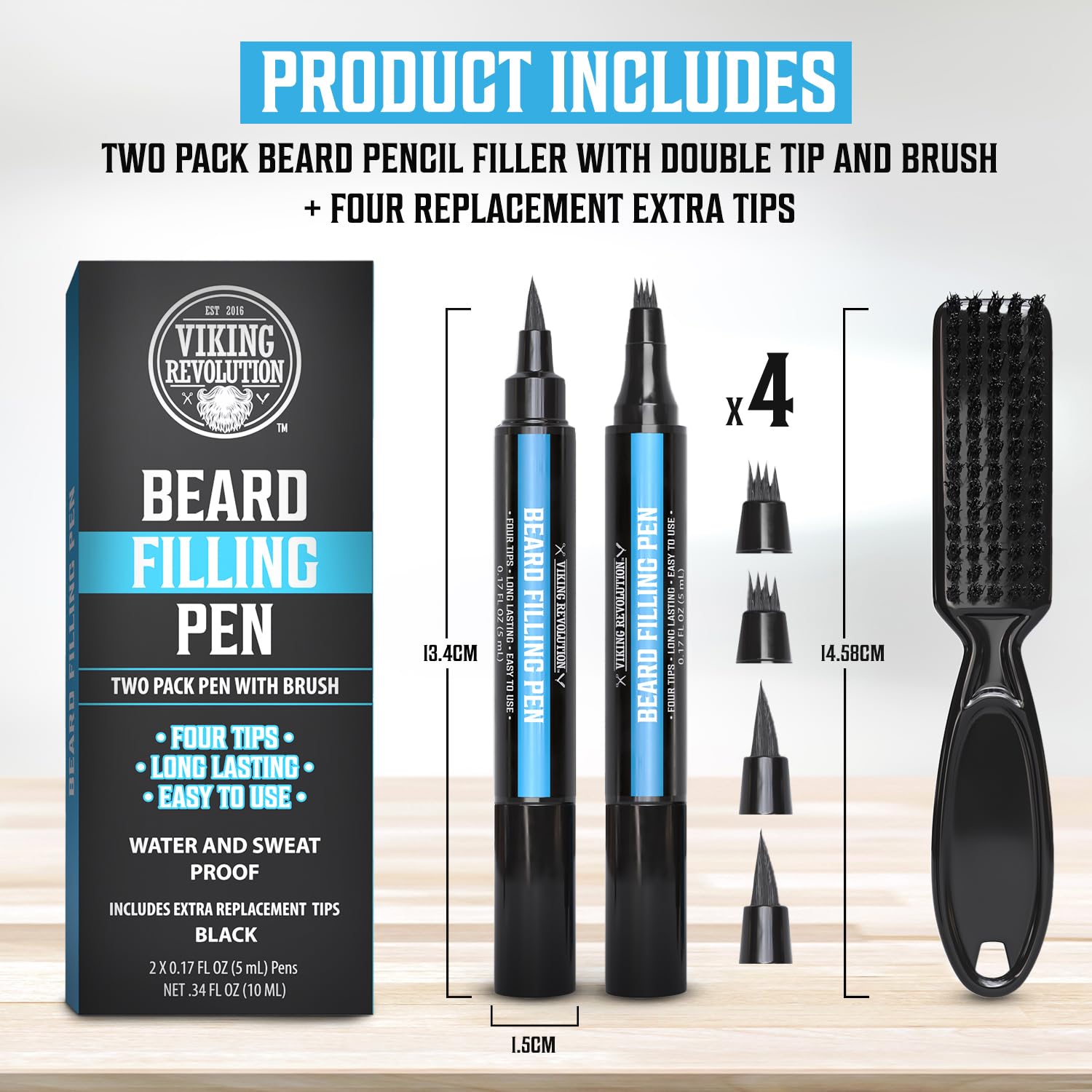 Black Beard Pencil Filler set for men includes extra tips and brush, with a waterproof, long-lasting formula.