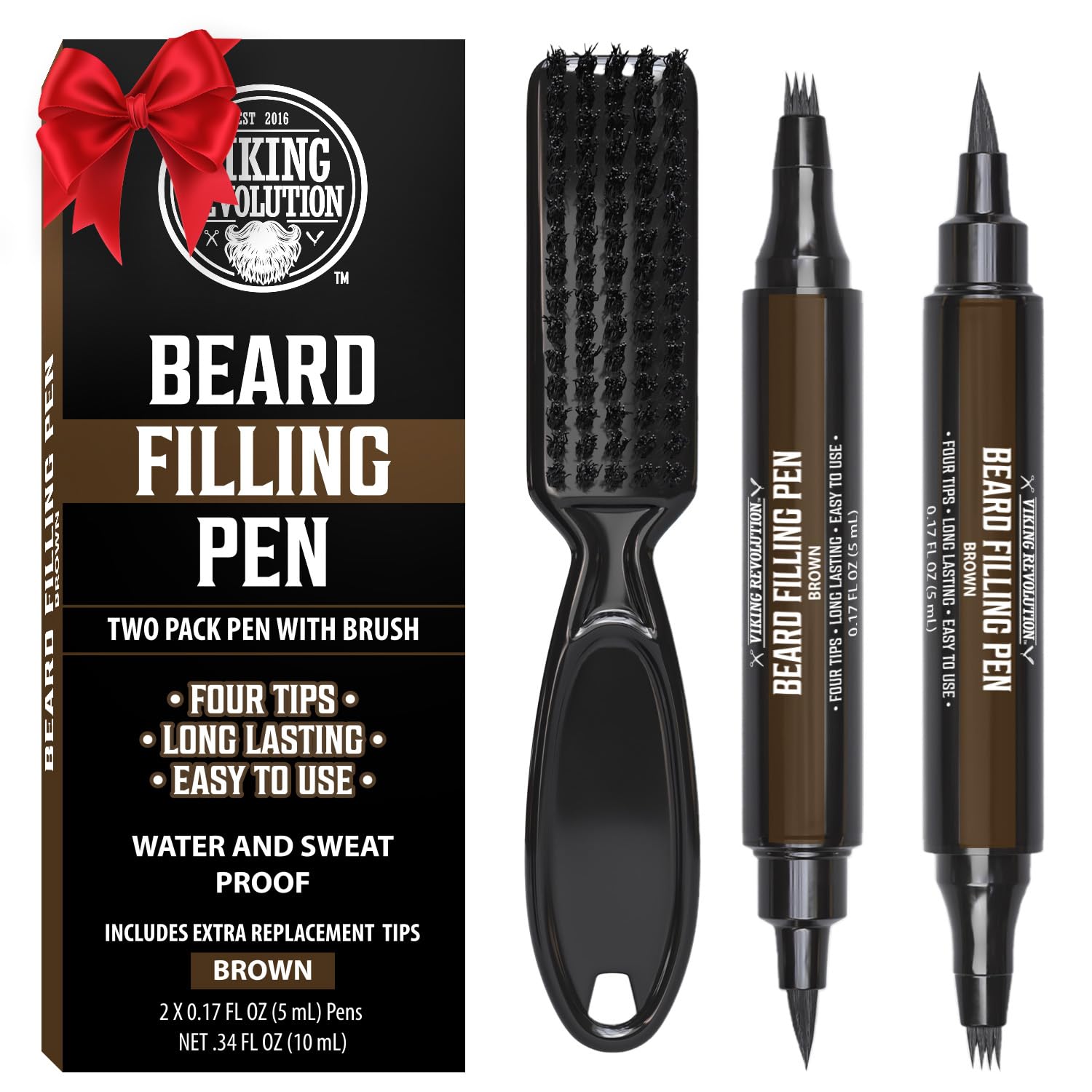 Black Beard Pencil Filler for Men set, with brush; easy-to-use, long-lasting formula for patchy facial hair.