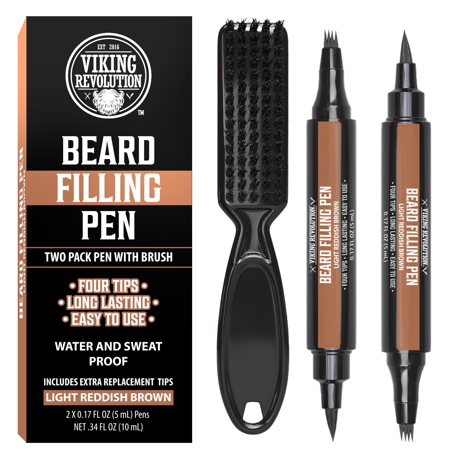 Viking Revolutions Black Beard Pencil Filler for Men set: 2 pens & brush for patchy facial hair.