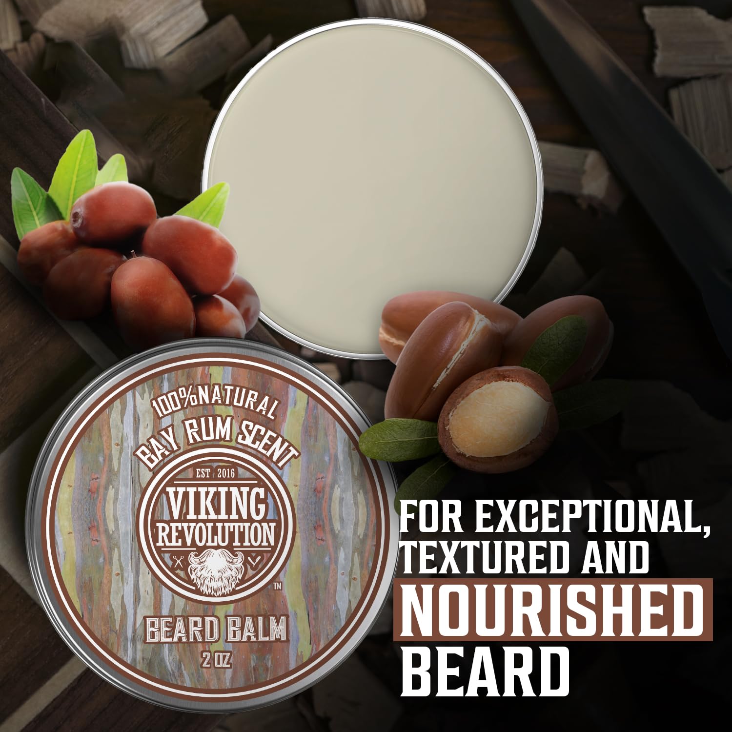 Bay Rum Beard Balm tin, made with natural ingredients, for a well-textured and conditioned beard.