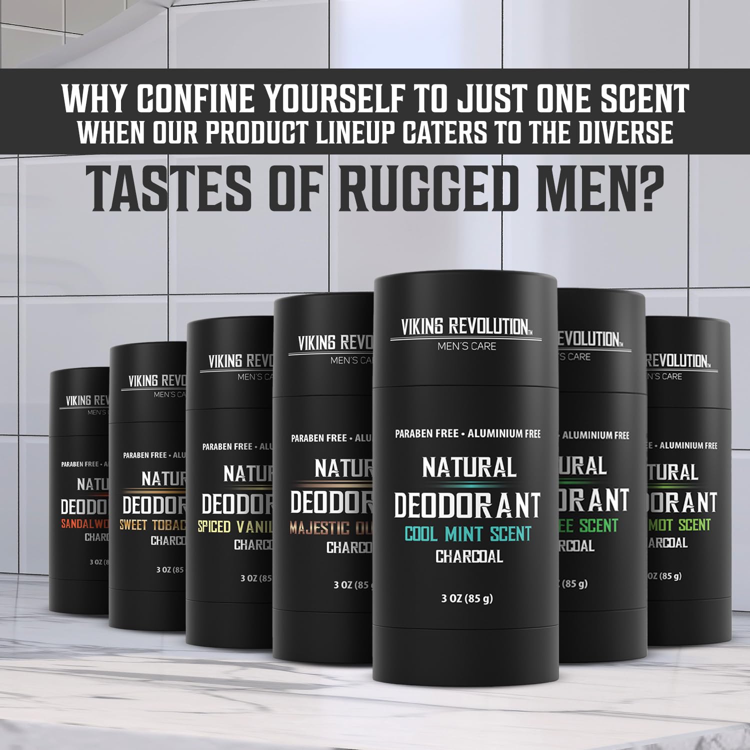 Aluminum-free Cool Mint Charcoal Deodorant 3oz for men, perfect for a modern bathroom setting.