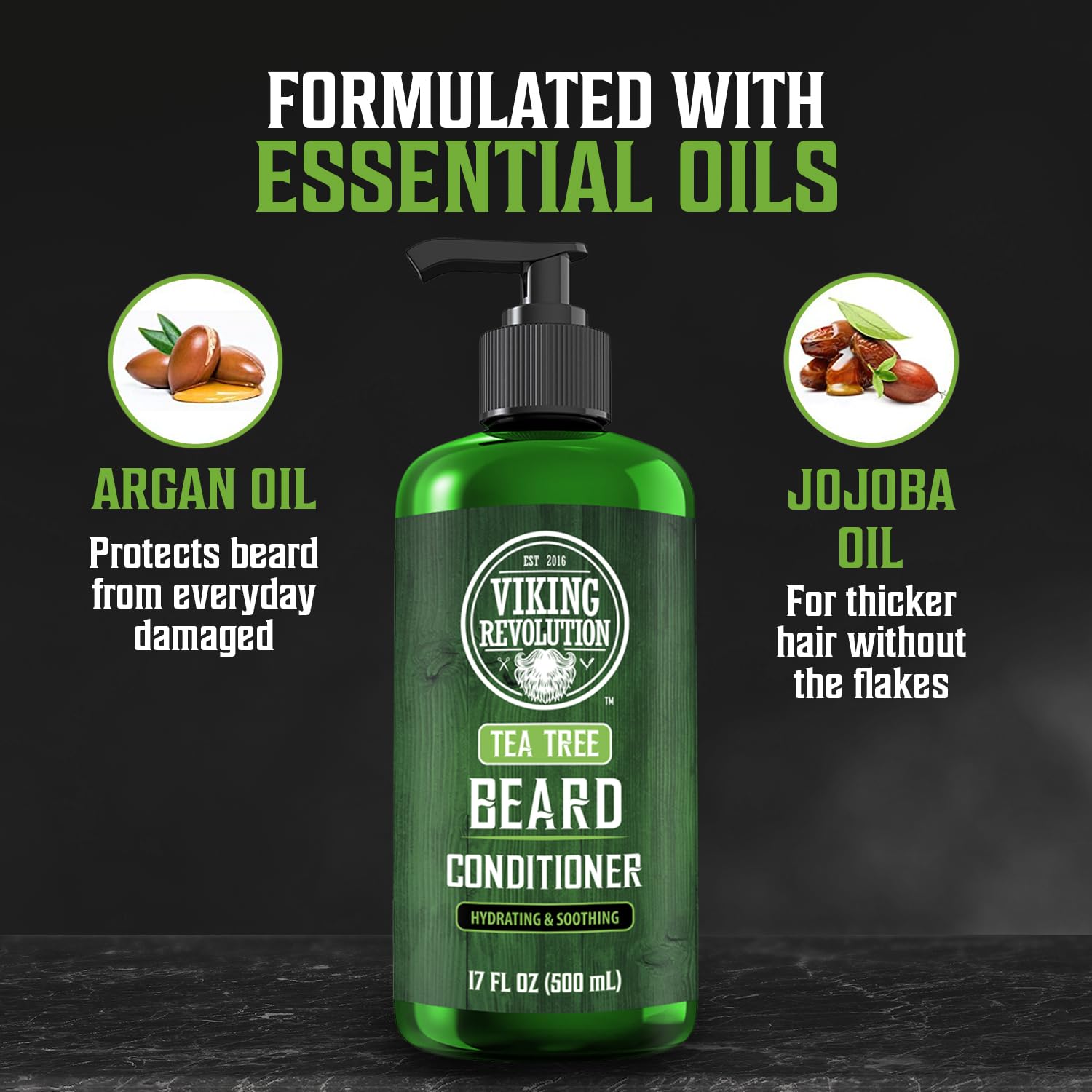 Experience the ultimate beard care with our Tea Tree Beard Conditioner 17oz, infused with nourishing argan and jojoba oils. This premium formula keeps your beard soft, manageable, and healthy. Complete your grooming routine by pairing it with our Beard Shampoo for the best version of your beard.