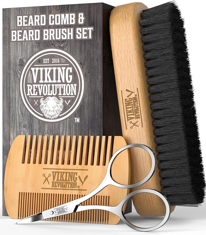 Beard Comb &amp; Brush Set w/ Travel Pouch