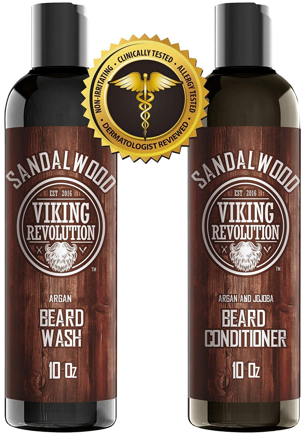 Viking Revolution Sandalwood Beard Wash & Conditioner Set, 10oz each, for top facial haircare.