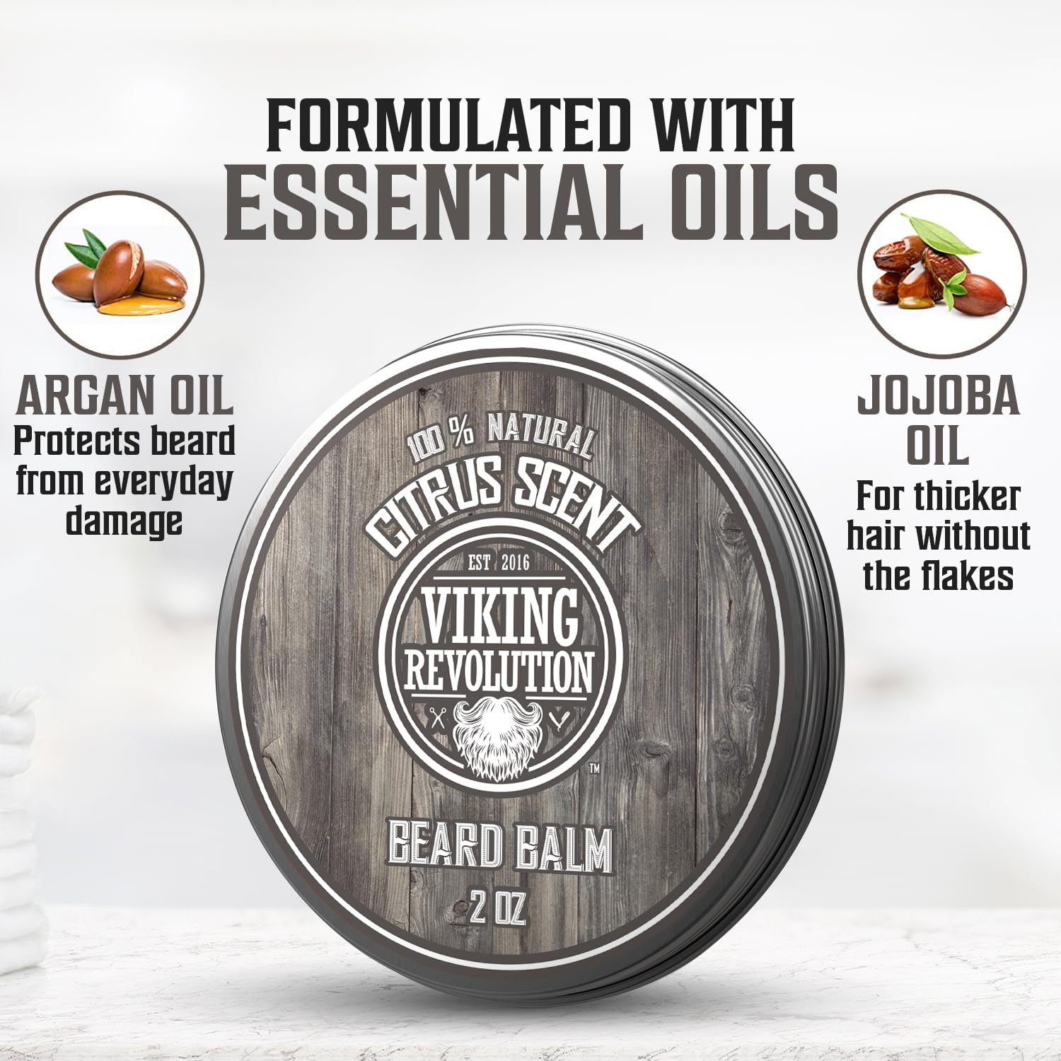 Citrus Beard Balm tin has all-natural ingredients with benefits of argan and jojoba oils.