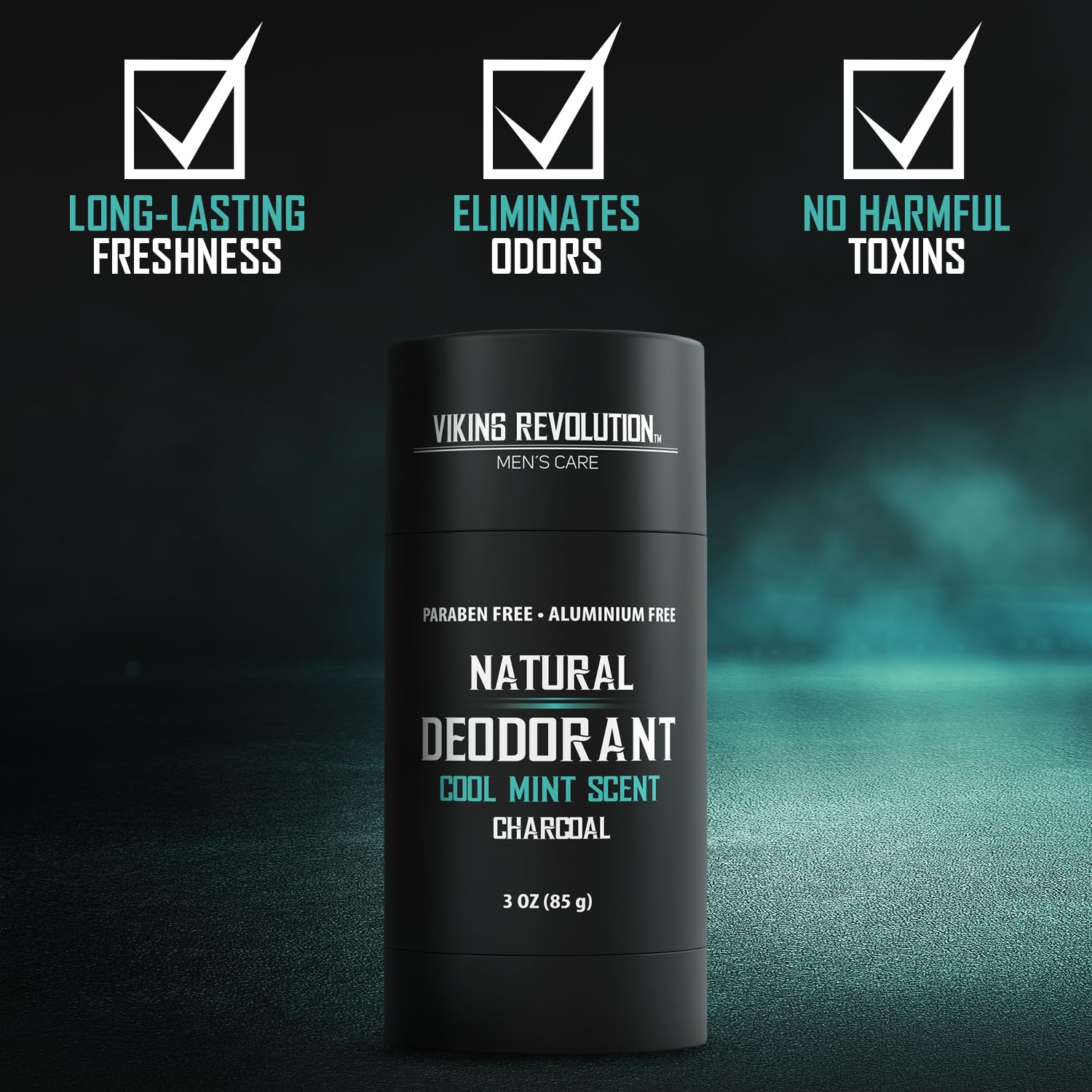 Cool Mint Deodorant for Men - Aluminum-free, natural charcoal formula for effective odor elimination.