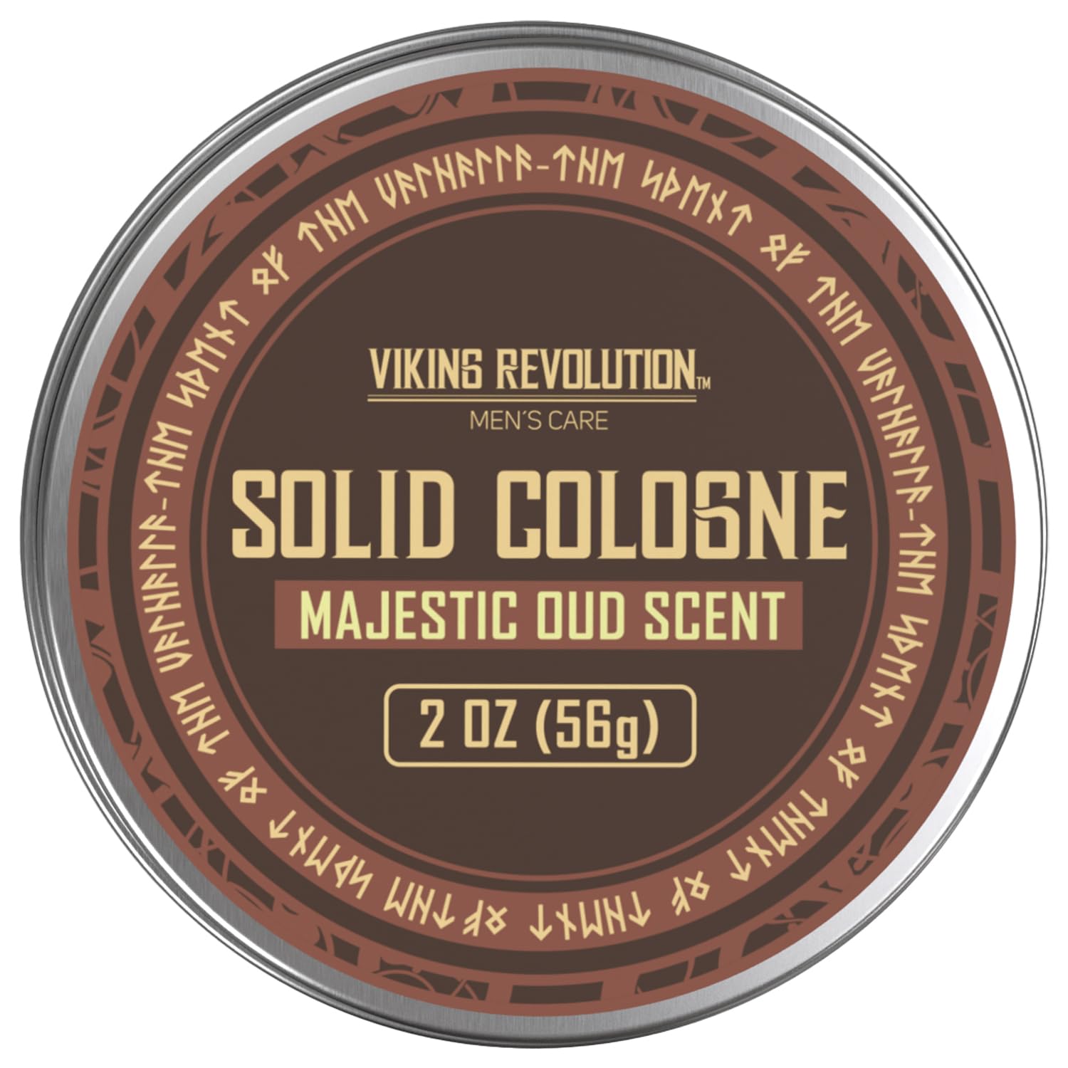Round tin of Majestic Oud Men's Solid Cologne, 2 oz, in a bold manly scent. Ideal as a gift for men who appreciate bold fragrances.