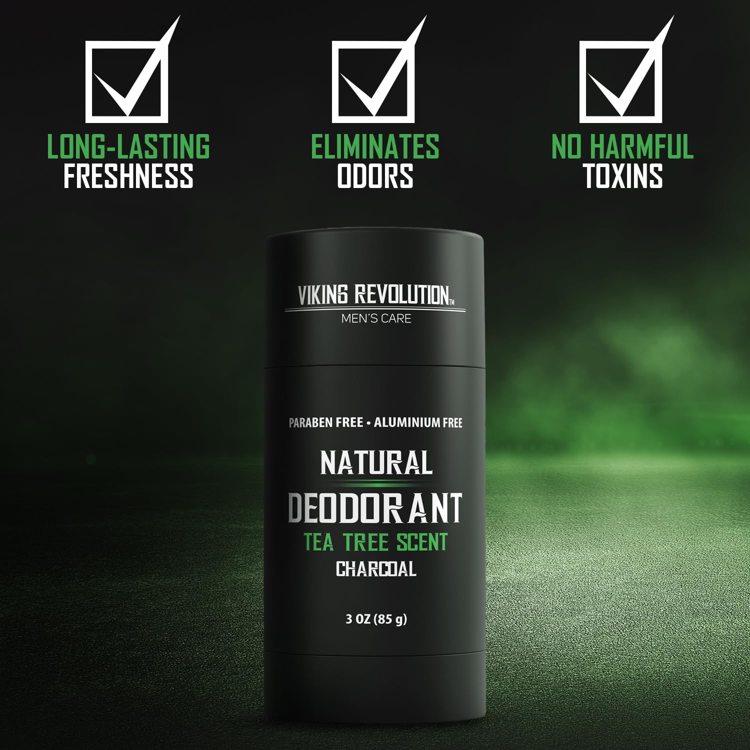 Tea Tree Deodorant for Men - Natural Charcoal 3oz offers aluminum-free, long-lasting freshness.
