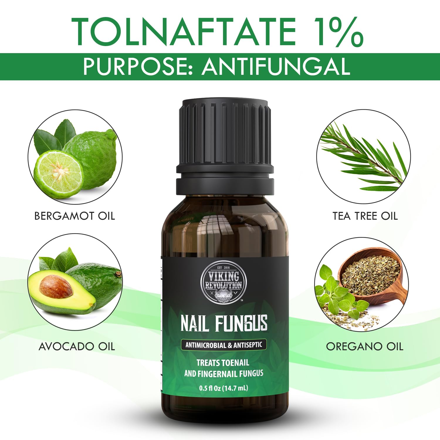 Shown: Toenail Fungus Treatment Extra Strength with 1% Tolnaftate OTC, featuring herbal ingredients such as bergamot, avocado, tea tree, and oregano oils.