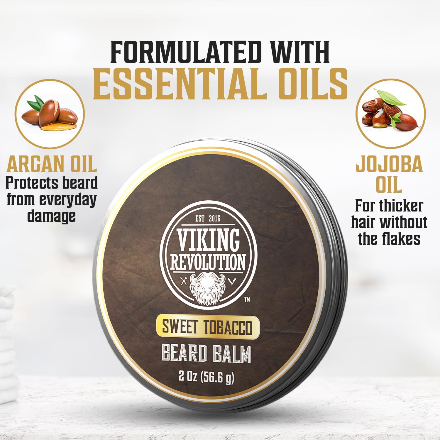 Tobacco Beard Balm for Men 1 pack, infused with essential oils such as argan and jojoba, provides protection and thickness while offering a subtle Sweet Tobacco scent for a rugged yet refined grooming experience.