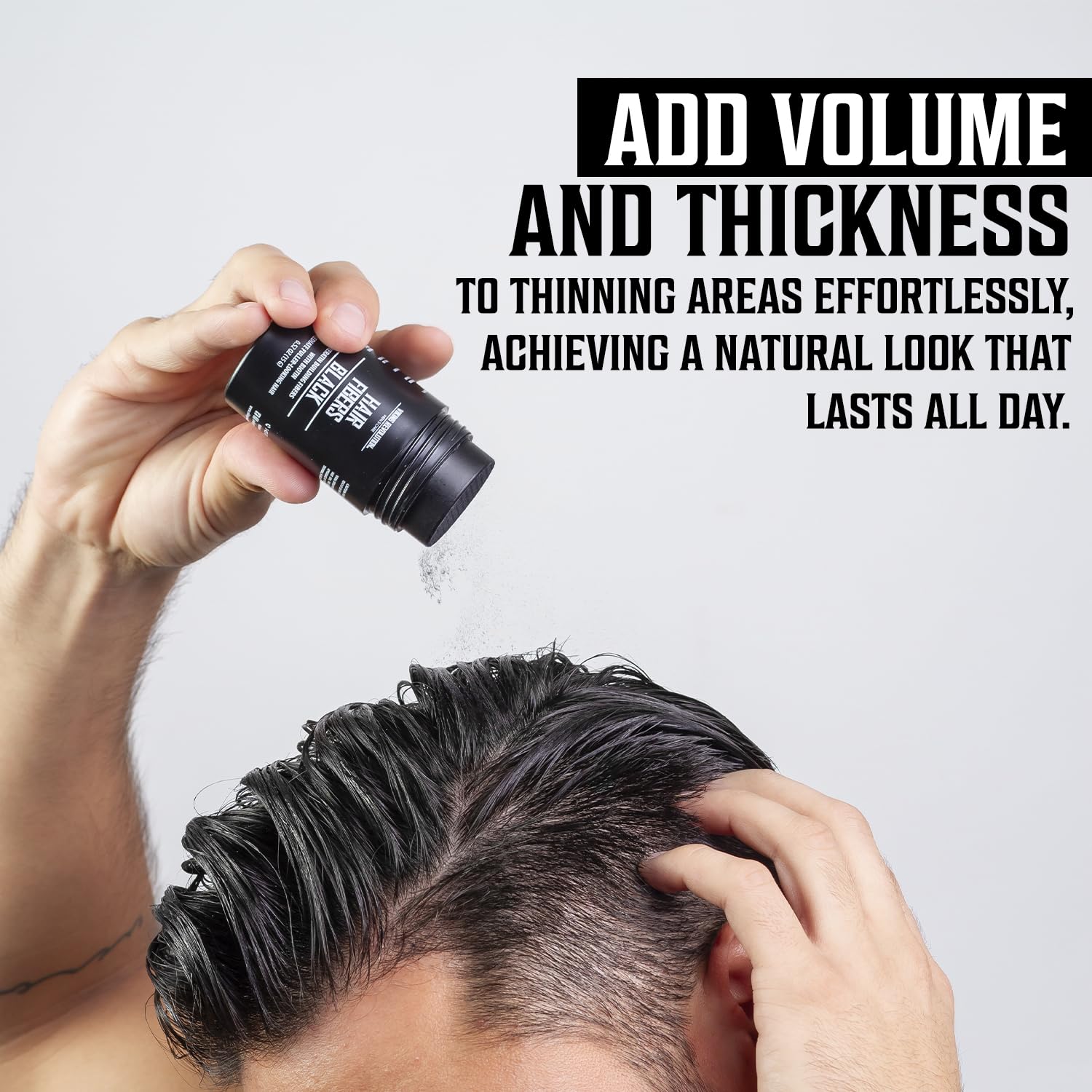 The Black Hair Fibers, with its natural keratin formula, is designed to add volume and thickness, ensuring a long-lasting look. This product provides hair-building fibers that offer weather-resistant volume, making it ideal for any occasion.