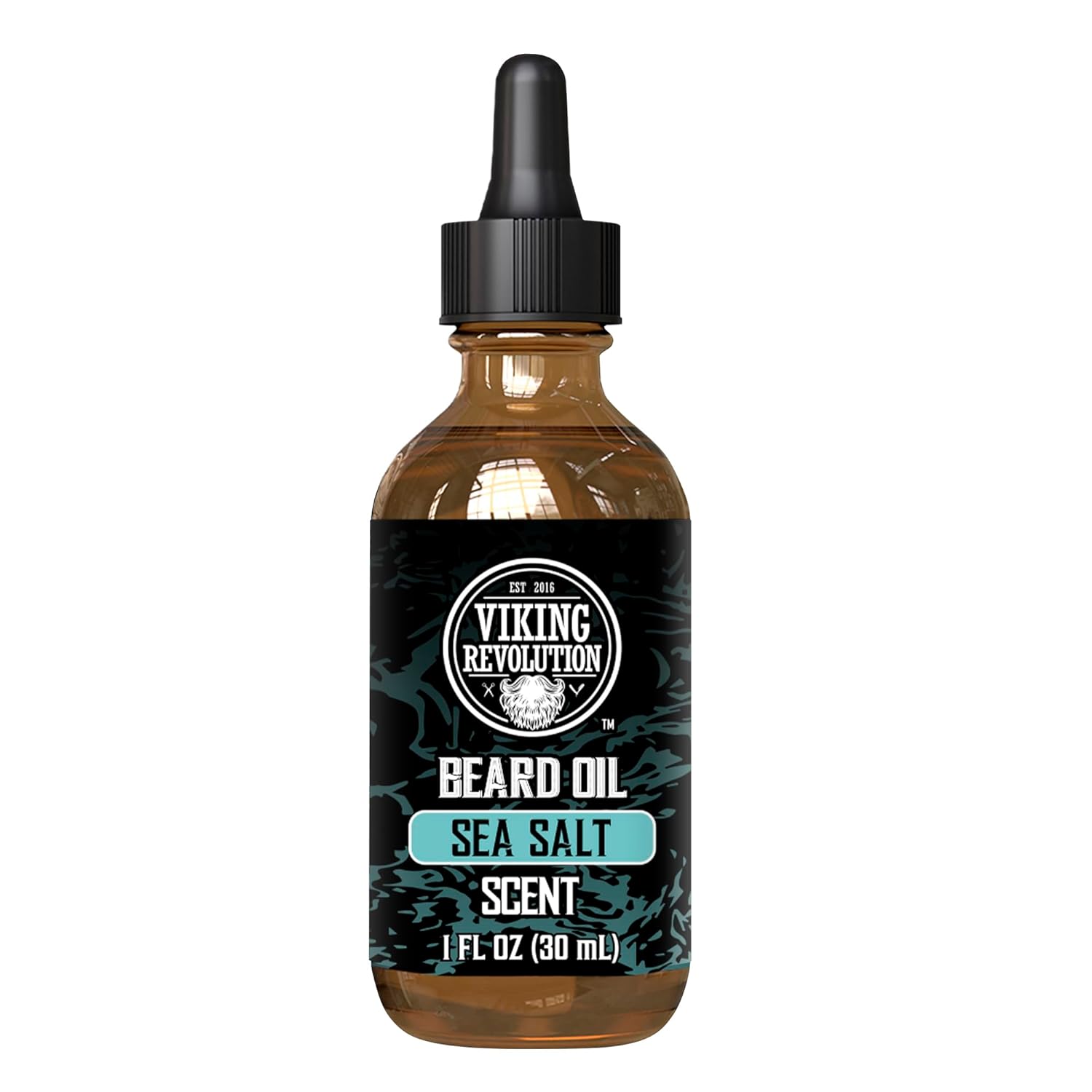 A bottle of Sea Salt Beard Oil, rich in argan and jojoba oils.