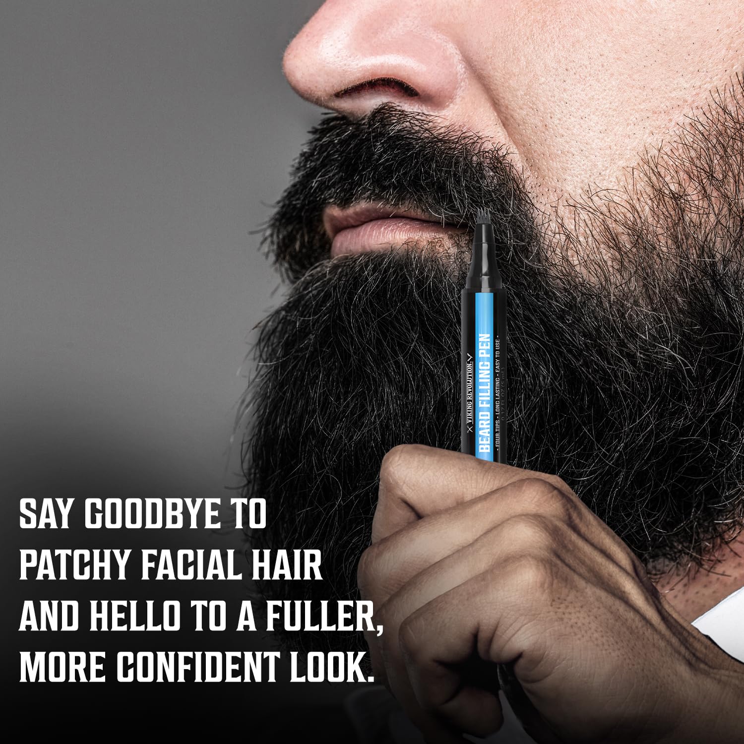 Close-up of a man using the Black Beard Pencil Filler for Men, ideal for fuller patchy facial hair.