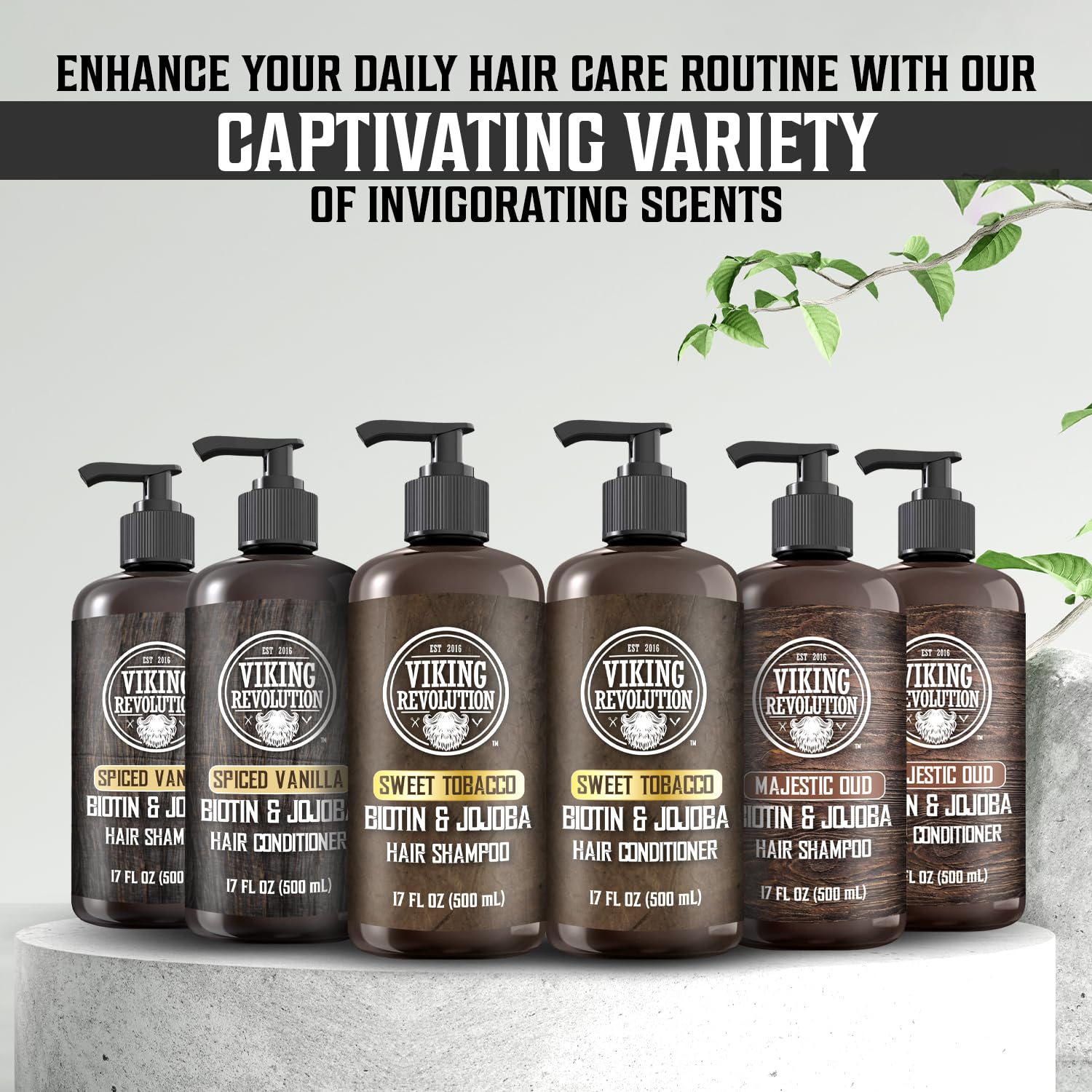 Majestic Oud Shampoo & Conditioner bottles on wood, offering an elegant touch.