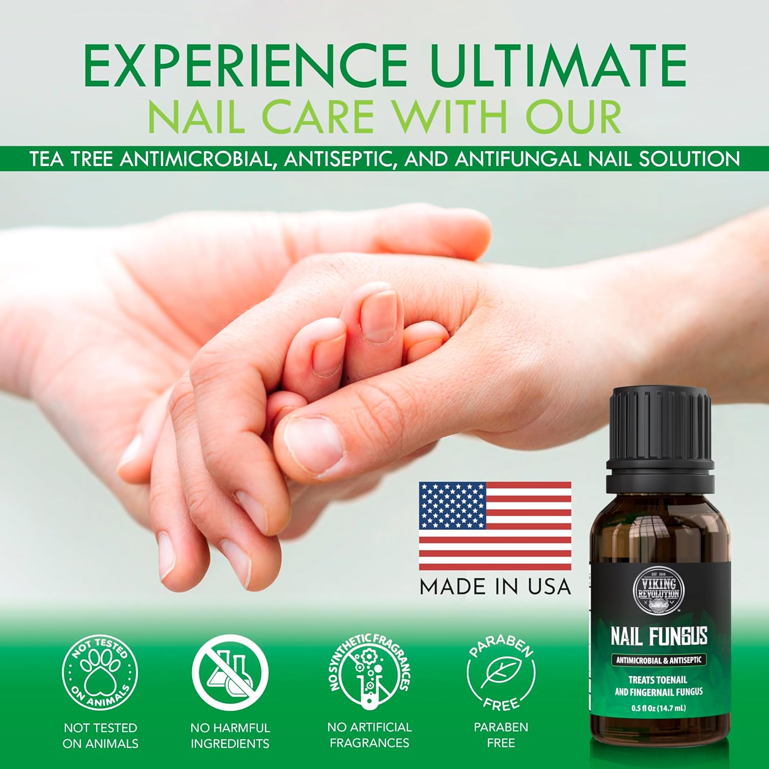 Hands holding a bottle of Toenail Fungus Treatment Extra Strength with 1% Tolnaftate OTC, highlighting its potent antifungal nail care properties.