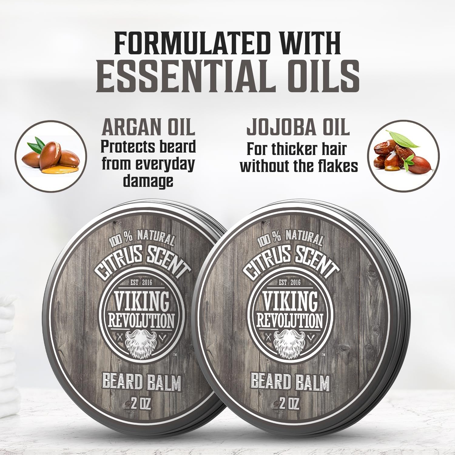Citrus Beard Balm - 2 Pack: Argan oils protect, jojoba thickens, perfect for beard grooming.
