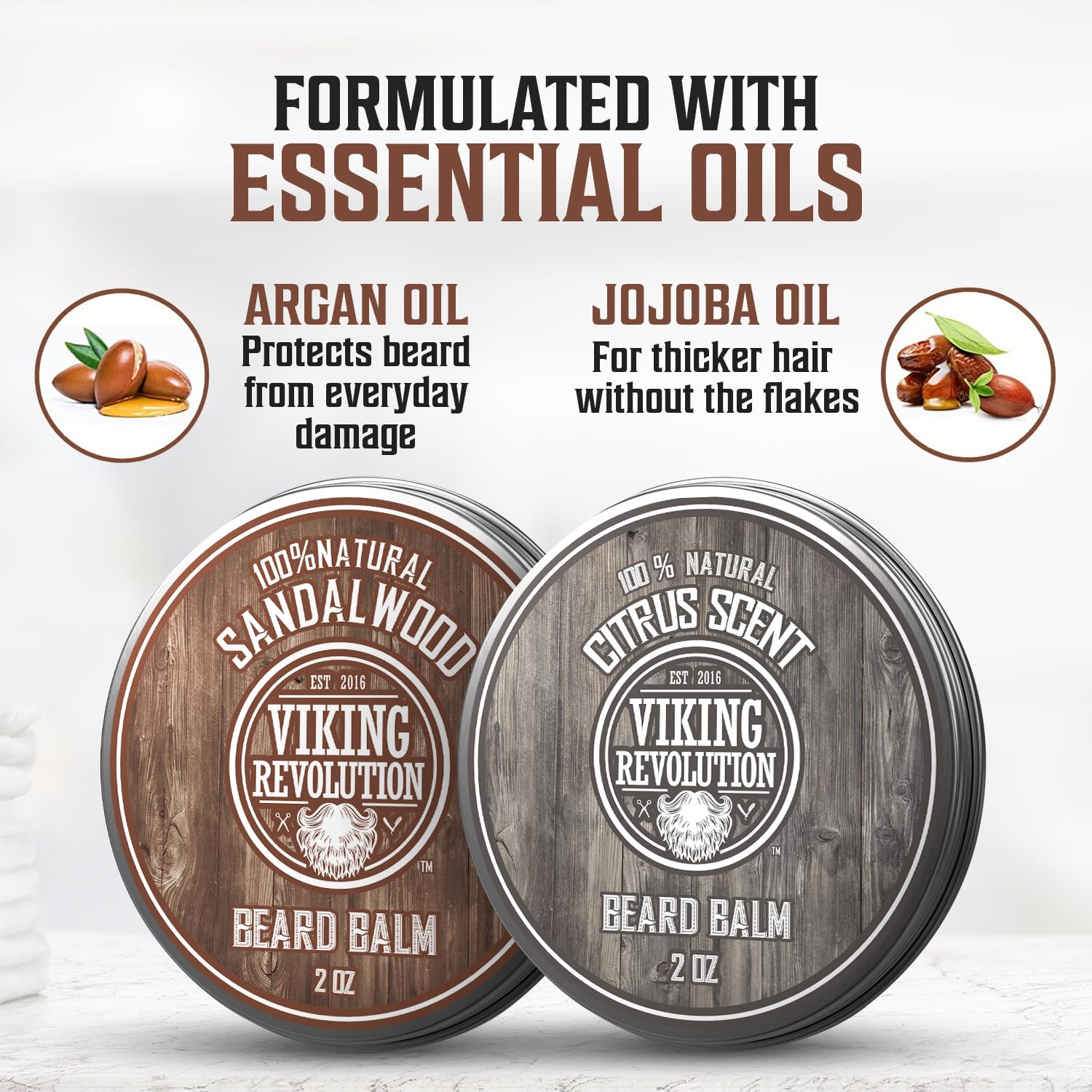 Viking Revolution Beard Balm 2 Pack, Sandalwood & Citrus, fights beardruff with essential oils.