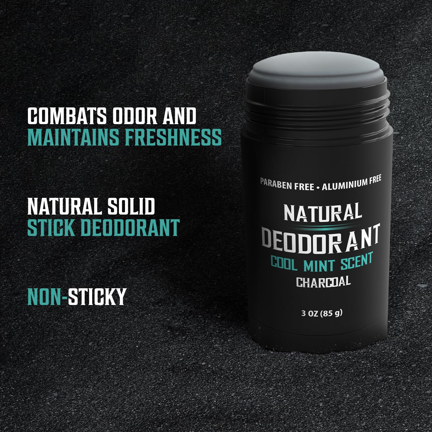 Charcoal Cool Mint deodorant for men, 3oz—aluminum & paraben-free, combats odor, stays fresh.