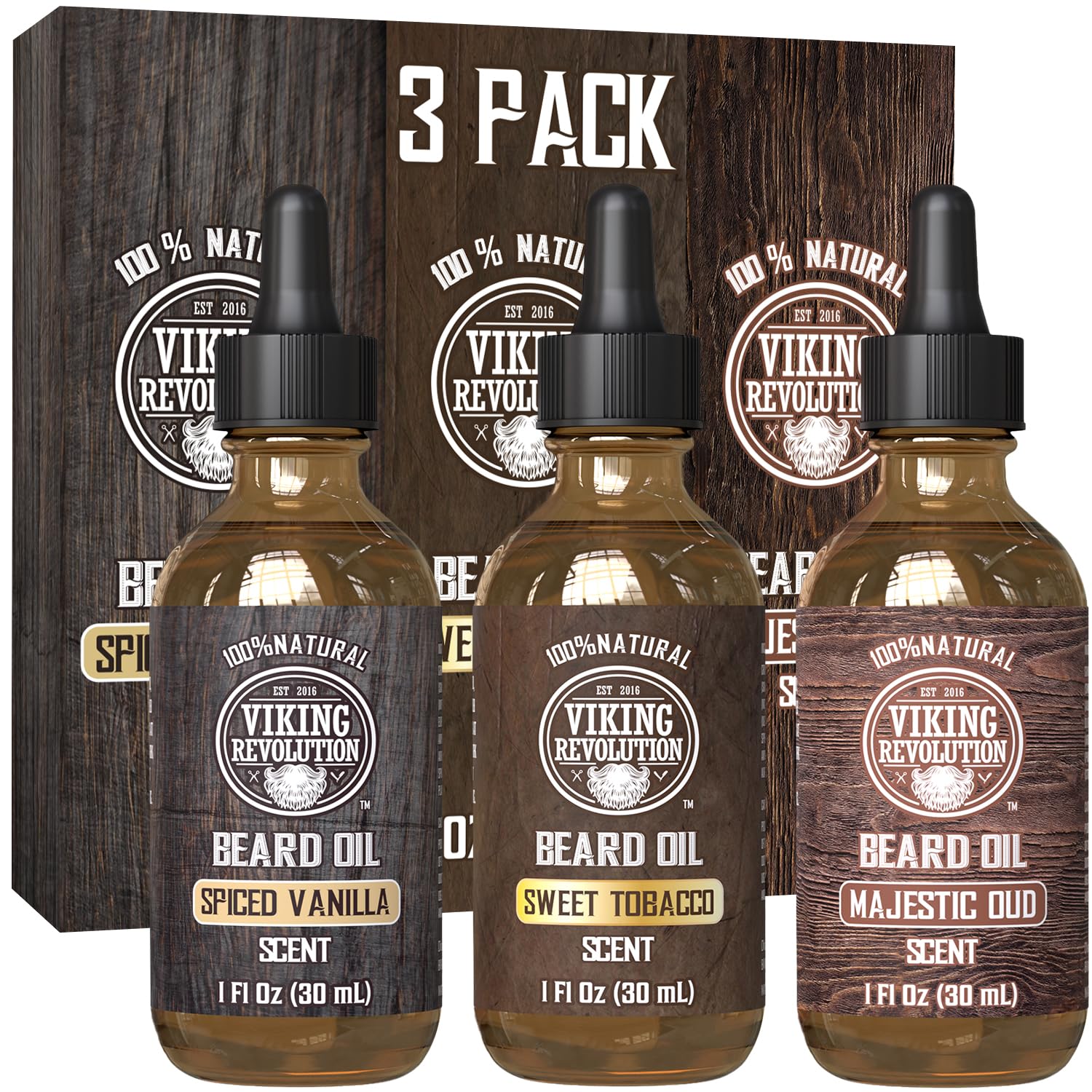 The Beard Oil - 3 Pack 1oz provides nourishing care with enticing scents such as Spiced Vanilla, Sweet Tobacco, and Majestic Oud. Ideal for taming unruly beards and preventing beard dandruff, these oils ensure your facial hair remains majestic.