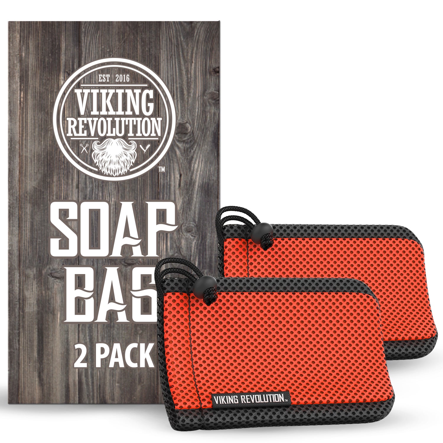 Soap Bag (2 Pack) includes orange and black exfoliating mesh bags in the front.