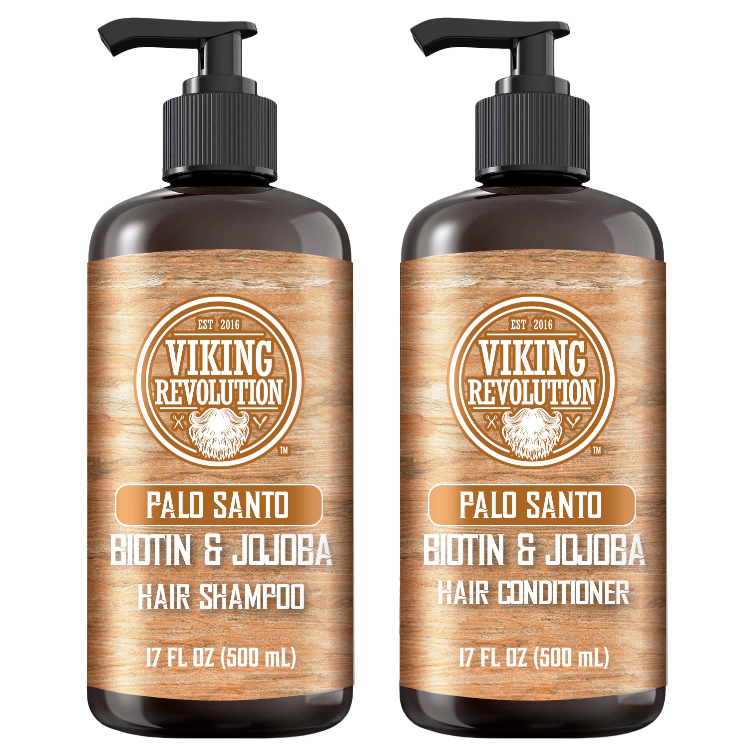 Viking Revolution Palo Santo Shampoo & Conditioner Set, enriched with Biotin, 17 fl oz each.