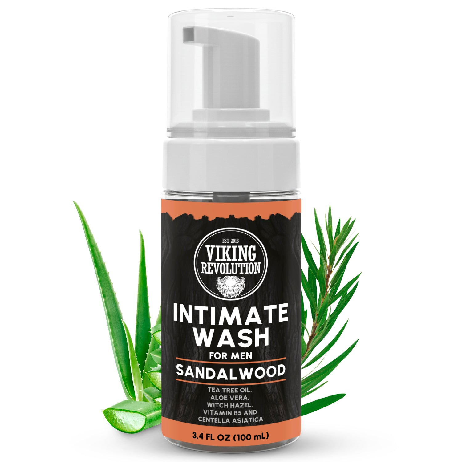 Mens Intimate Wash: Foaming Body Wash with Aloe Vera, Tea Tree Oil & Witch Hazel for hygiene essentials.