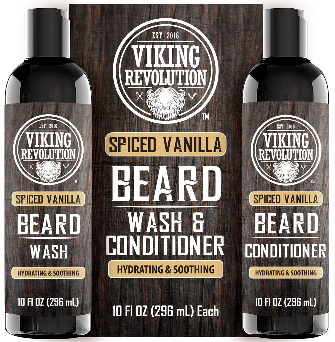 Viking Revolution Beard Wash & Conditioner 17oz Spiced Vanilla with a rustic design.