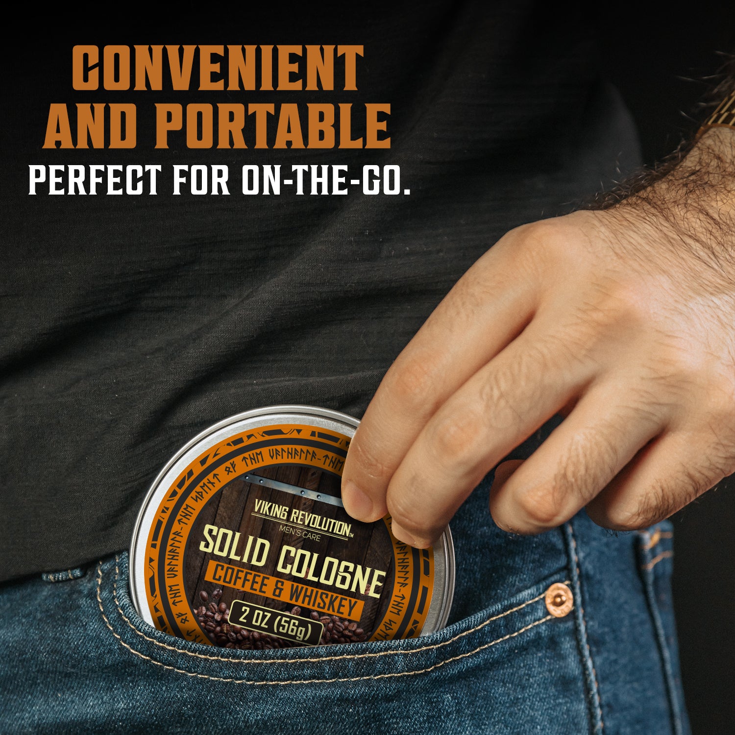 The 2 Oz Coffee & Whiskey Solid Cologne fits in your pocket. Perfect gift for men.