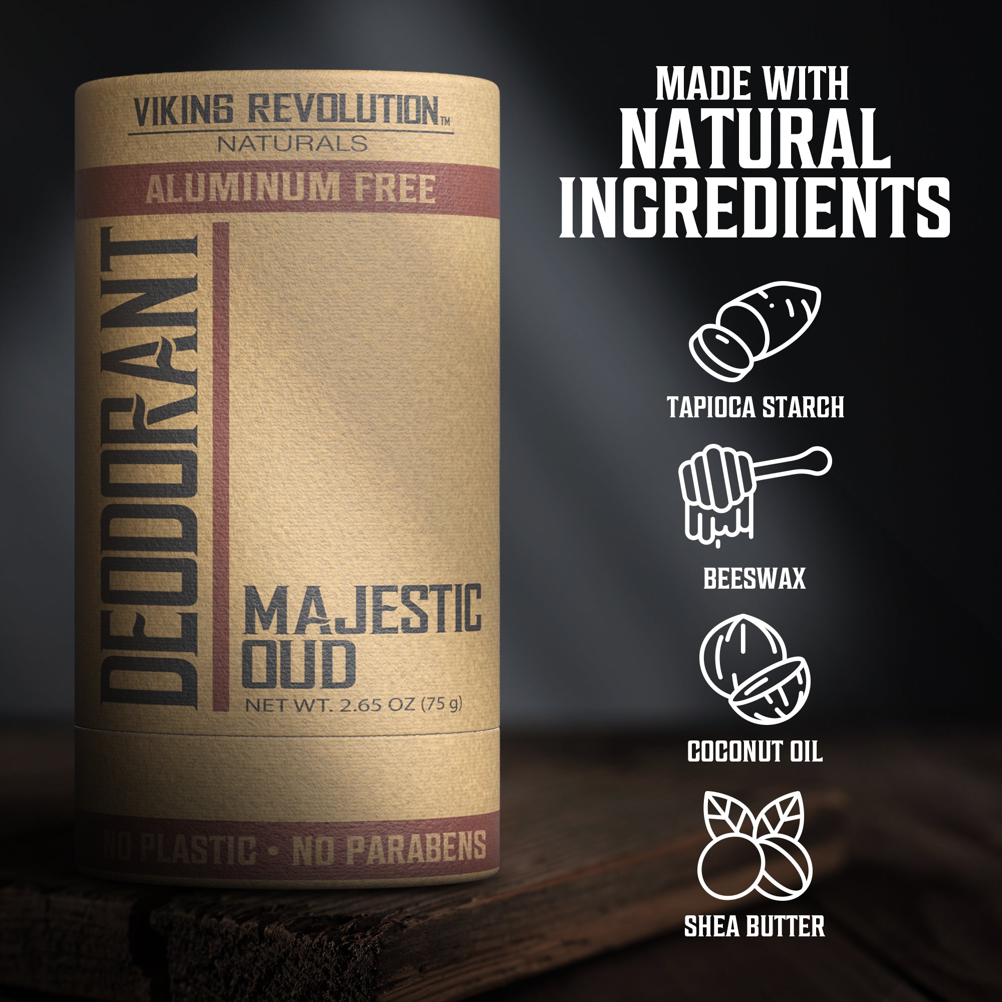 Deodorant - Majestic Oud: aluminum-free, made with tapioca starch, beeswax, coconut oil & shea butter.