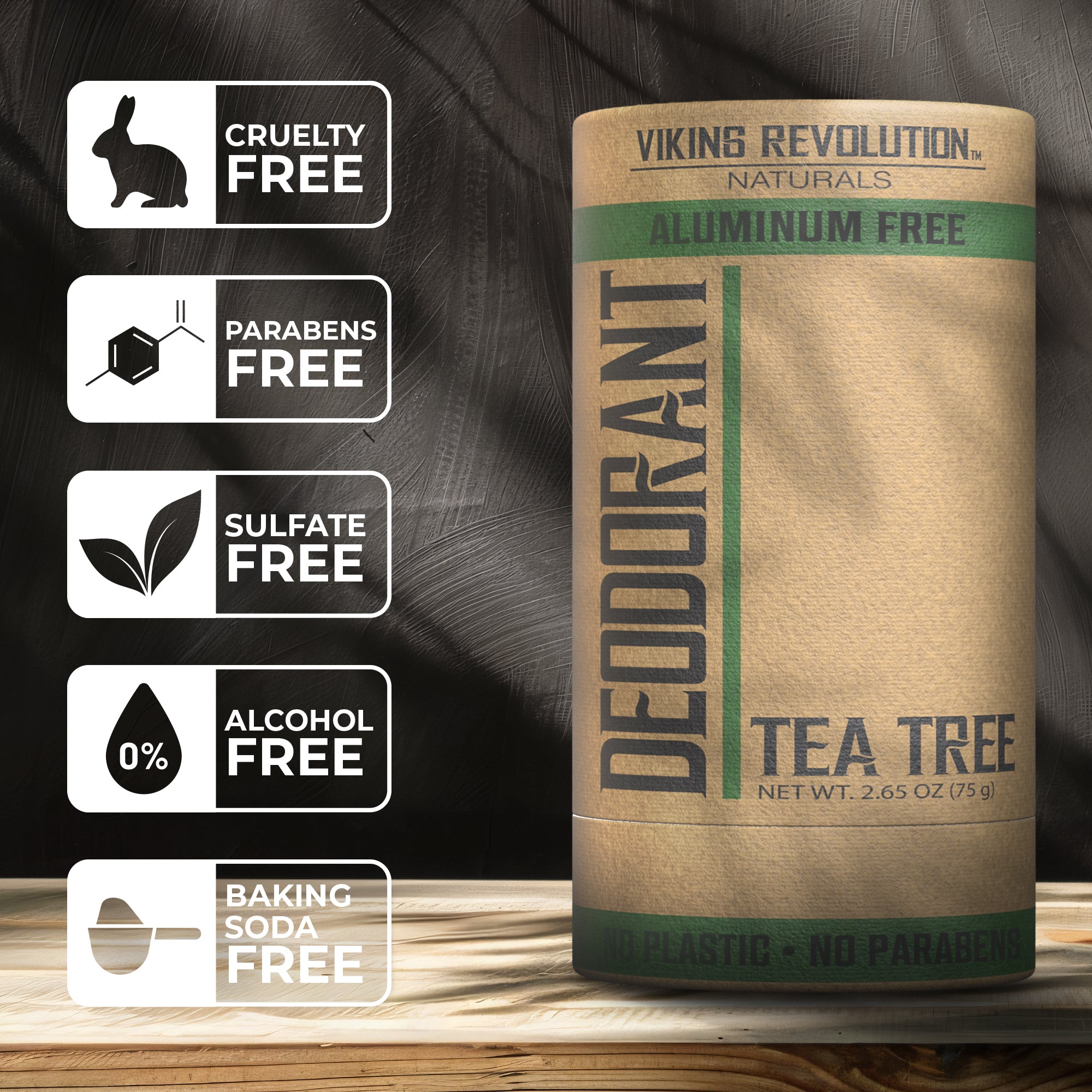 Cruelty-free and aluminum-free deodorant with a tea tree scent.