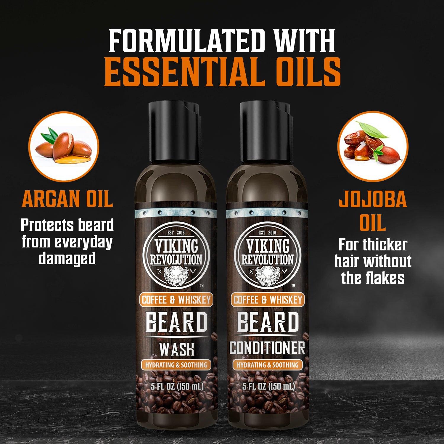Coffee & Whiskey Beard Wash & Conditioner Set - 5oz offers natural ingredients for healthy skin benefits.