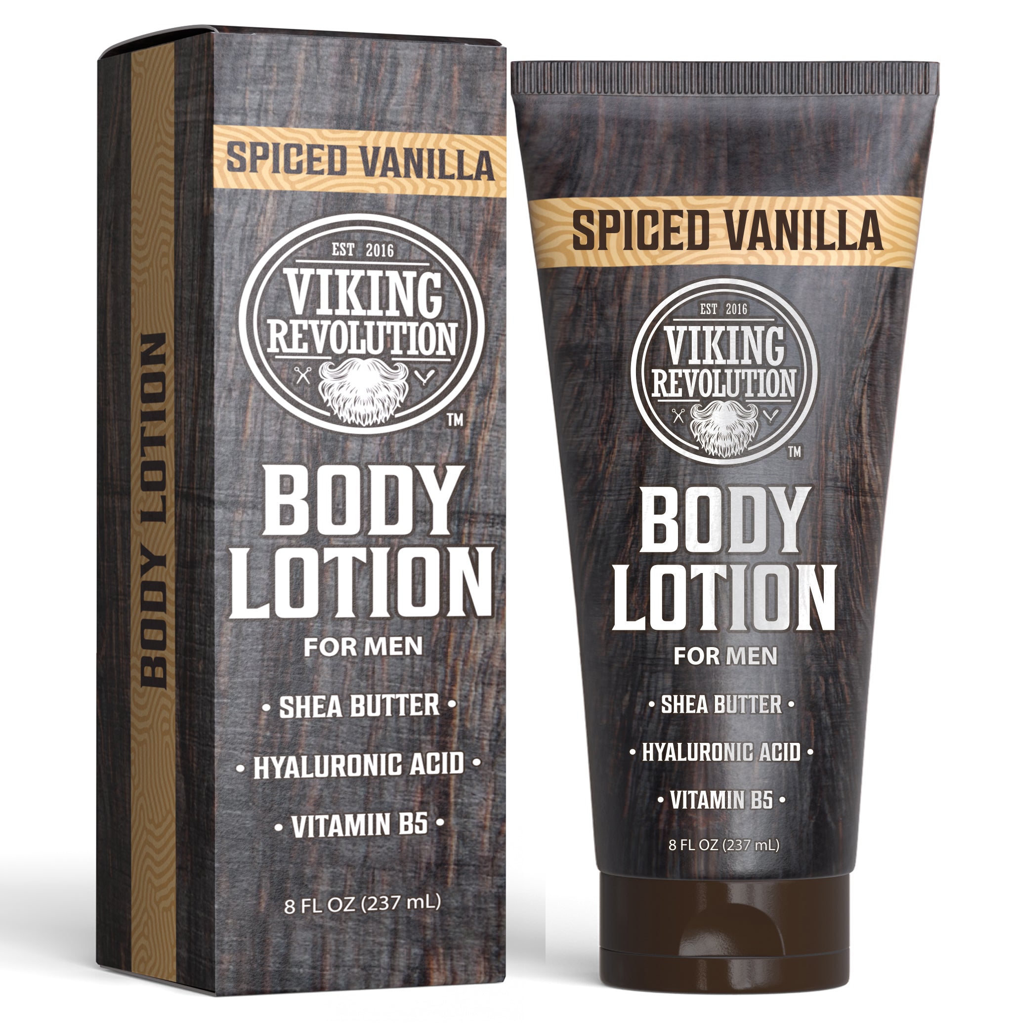 Viking Revolution Spiced Vanilla mens lotion with shea butter, hyaluronic acid, vitamin B5, 8 fl oz.