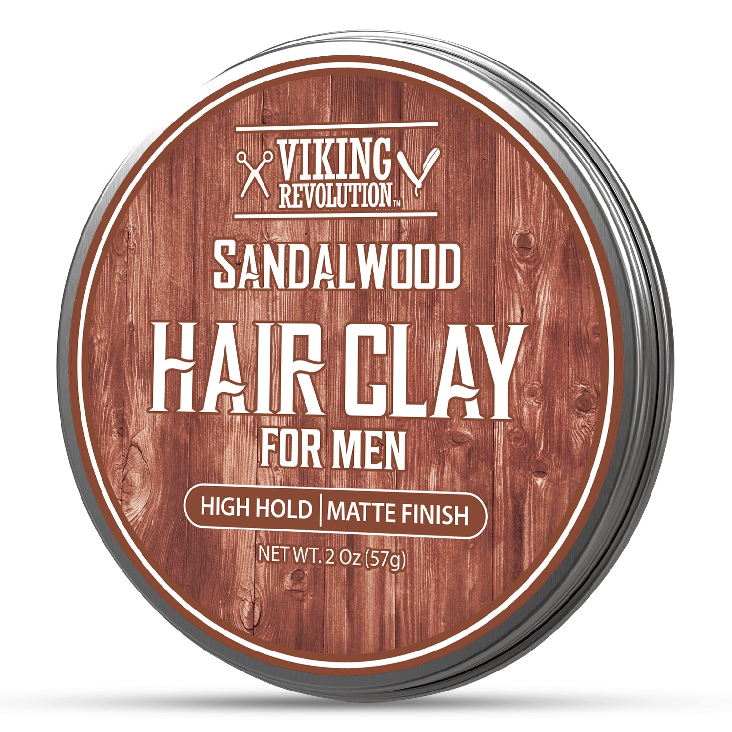 Viking Revolution Hair Clay - Sandalwood: versatile styling with a matte finish in a round tin.
