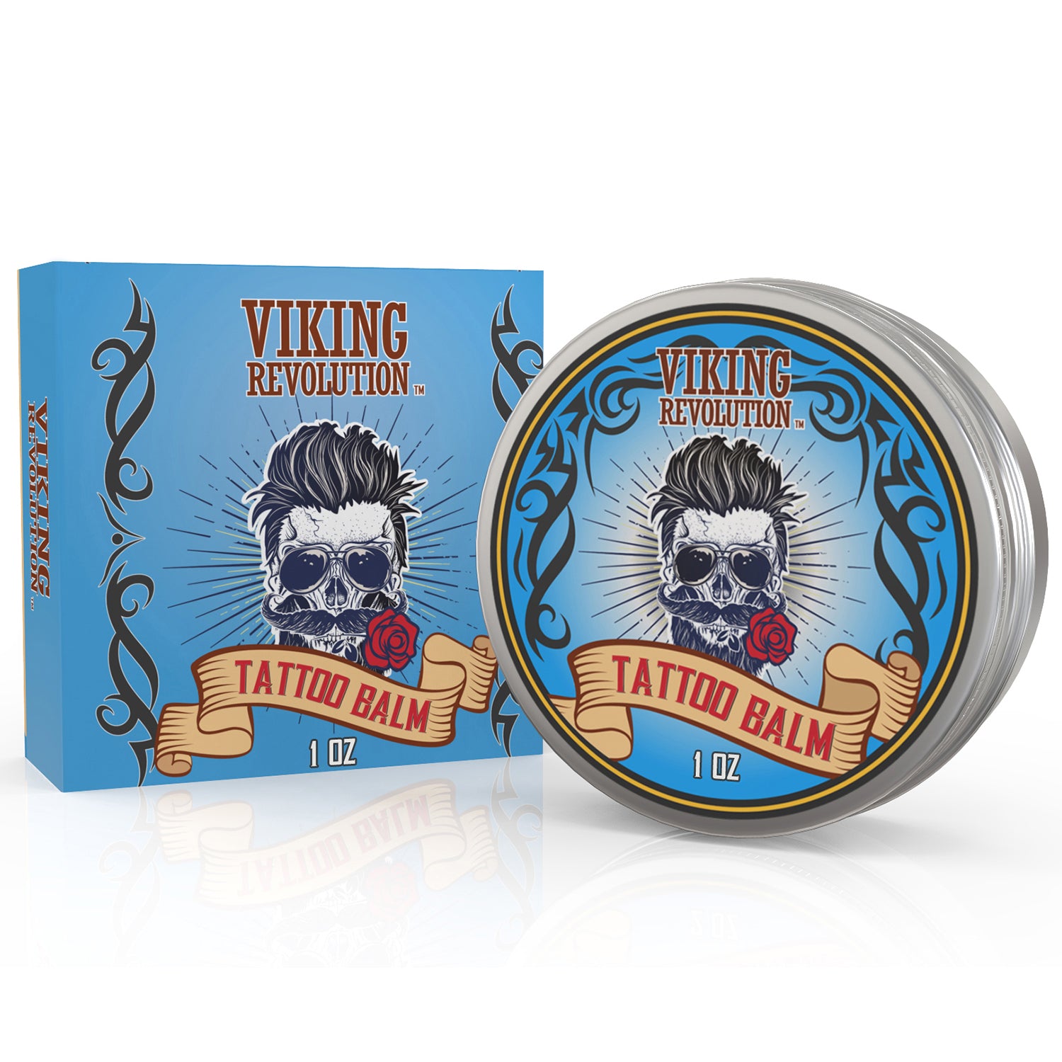 Tatto Balm by Viking Revolution in a skull and rose design, ideal for tattoo aftercare.
